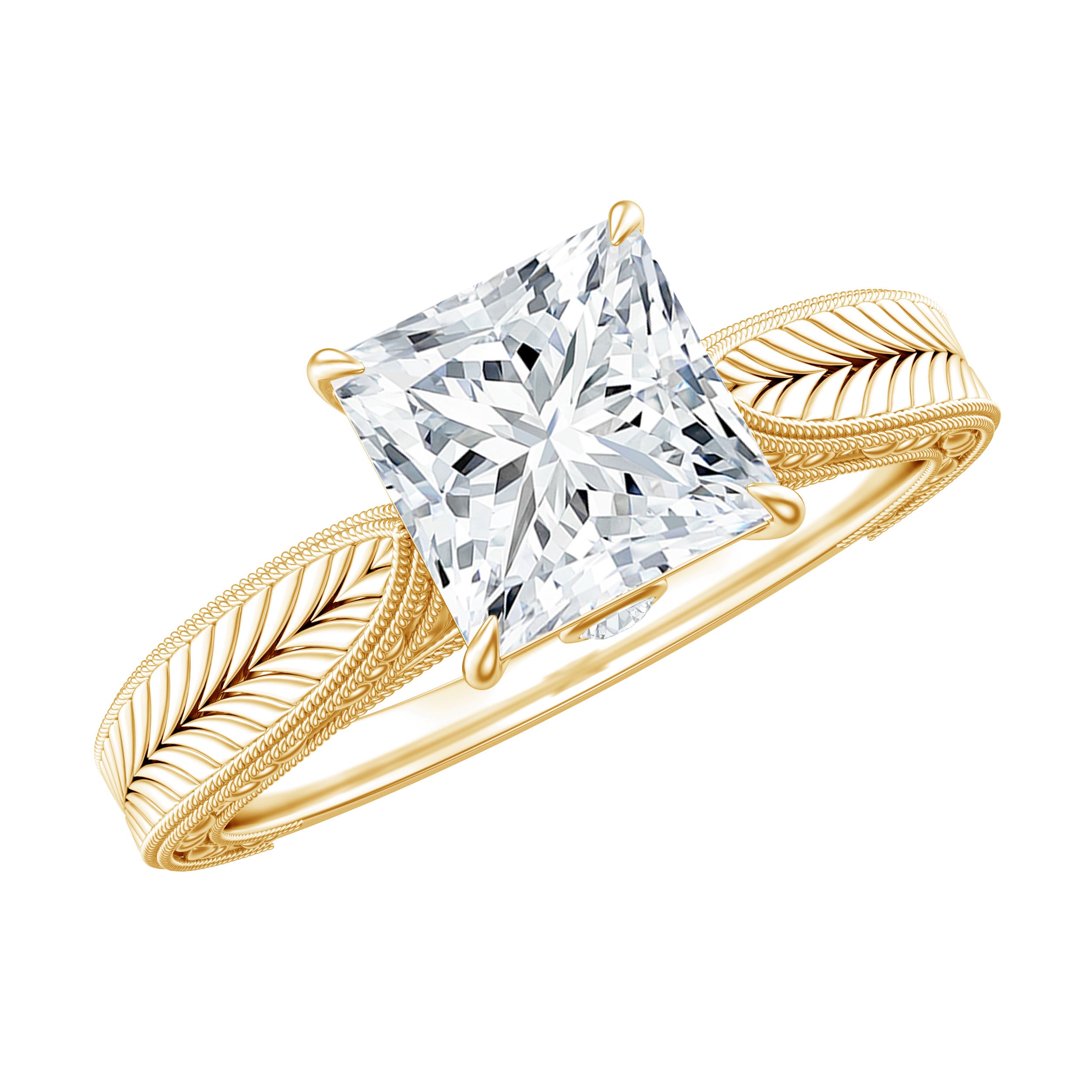 Lab Grown Diamond Engraved Solitaire Engagement Ring in Claw Set Lab - ( EF-VS ) - Rosec Jewels