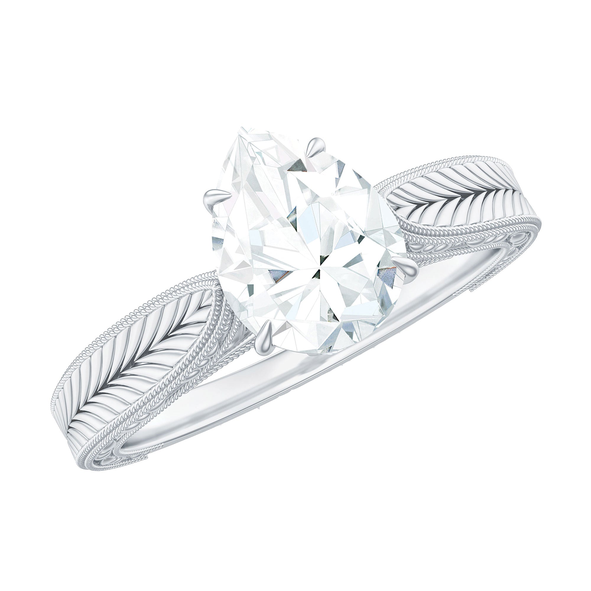 Rosec Jewels-6X8 mm Pear Lab Created Diamond Filigree Engagement Ring