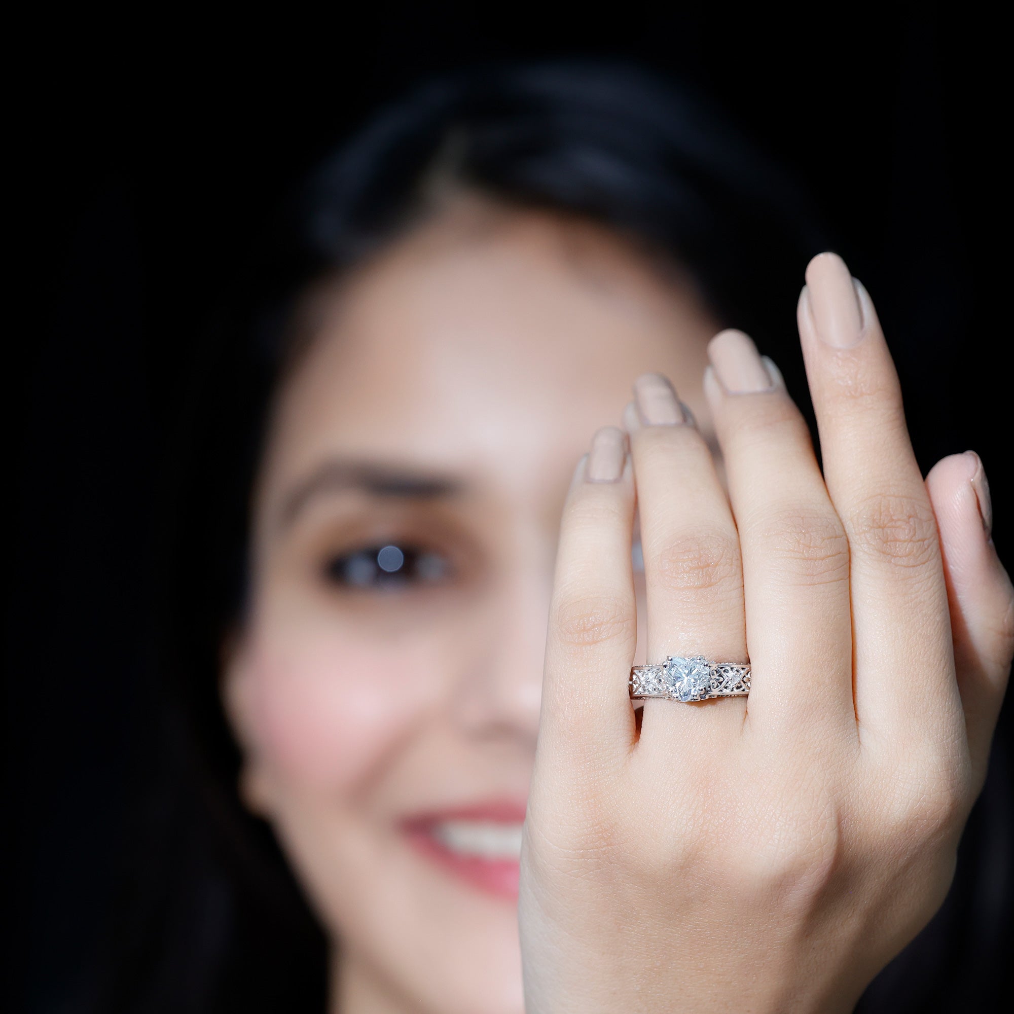 Rosec Jewels-Certified 1 Carat Heart Lab Created Vintage Engagement Ring