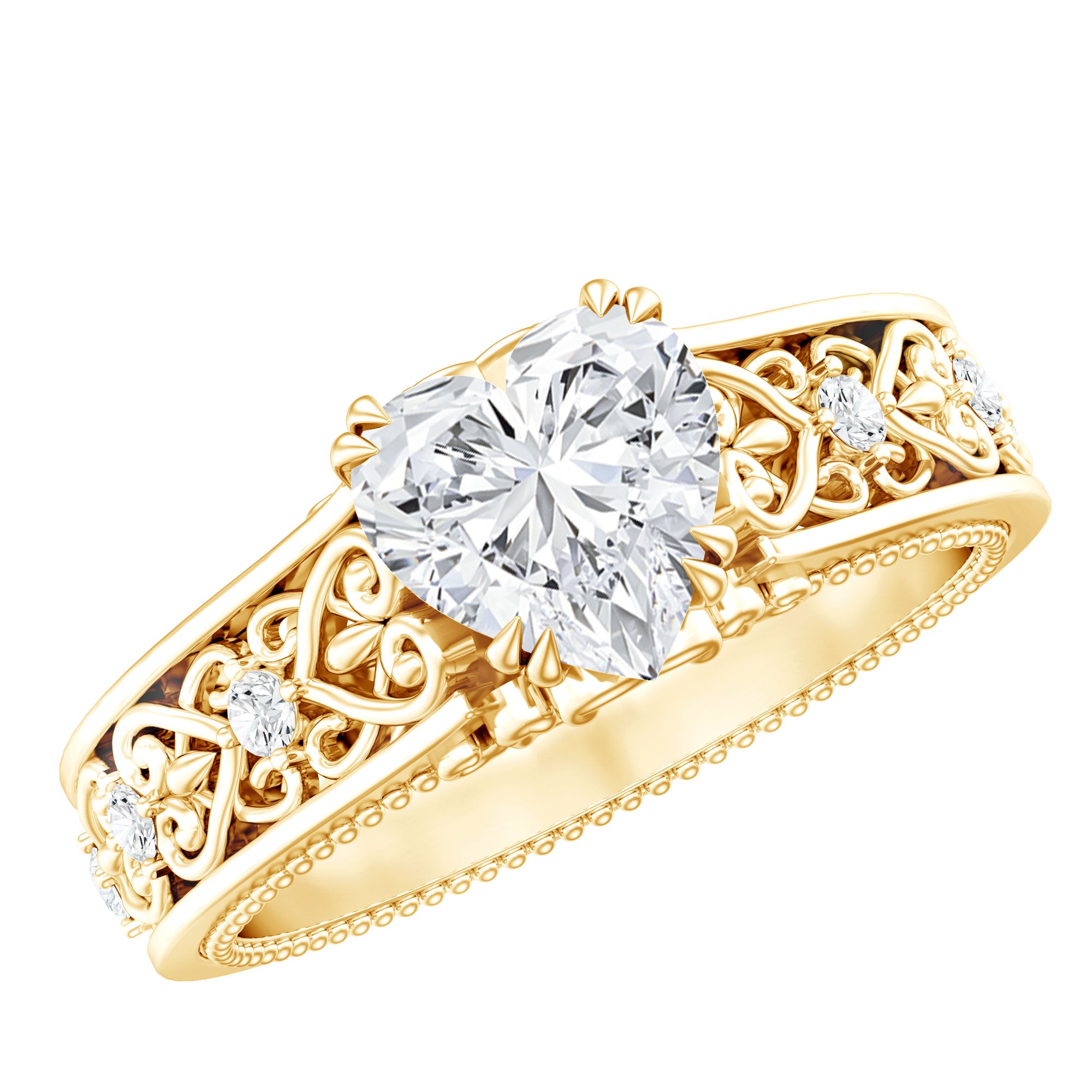 Certified 1 Carat Heart Lab Created Vintage Engagement Ring Lab - ( EF-VS ) - Rosec Jewels
