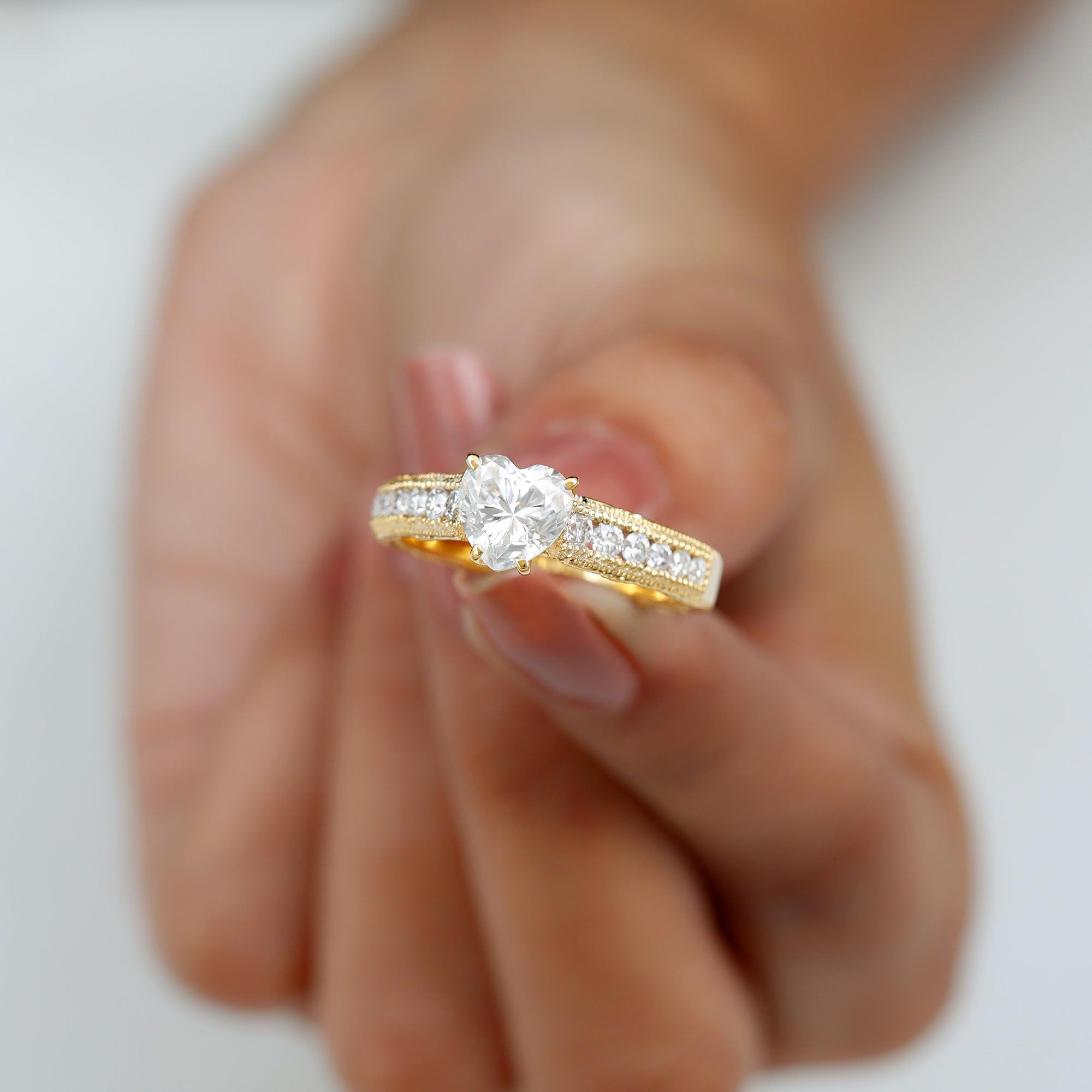 Rosec Jewels-Heart Engagement Ring With Lab Grown Diamonds