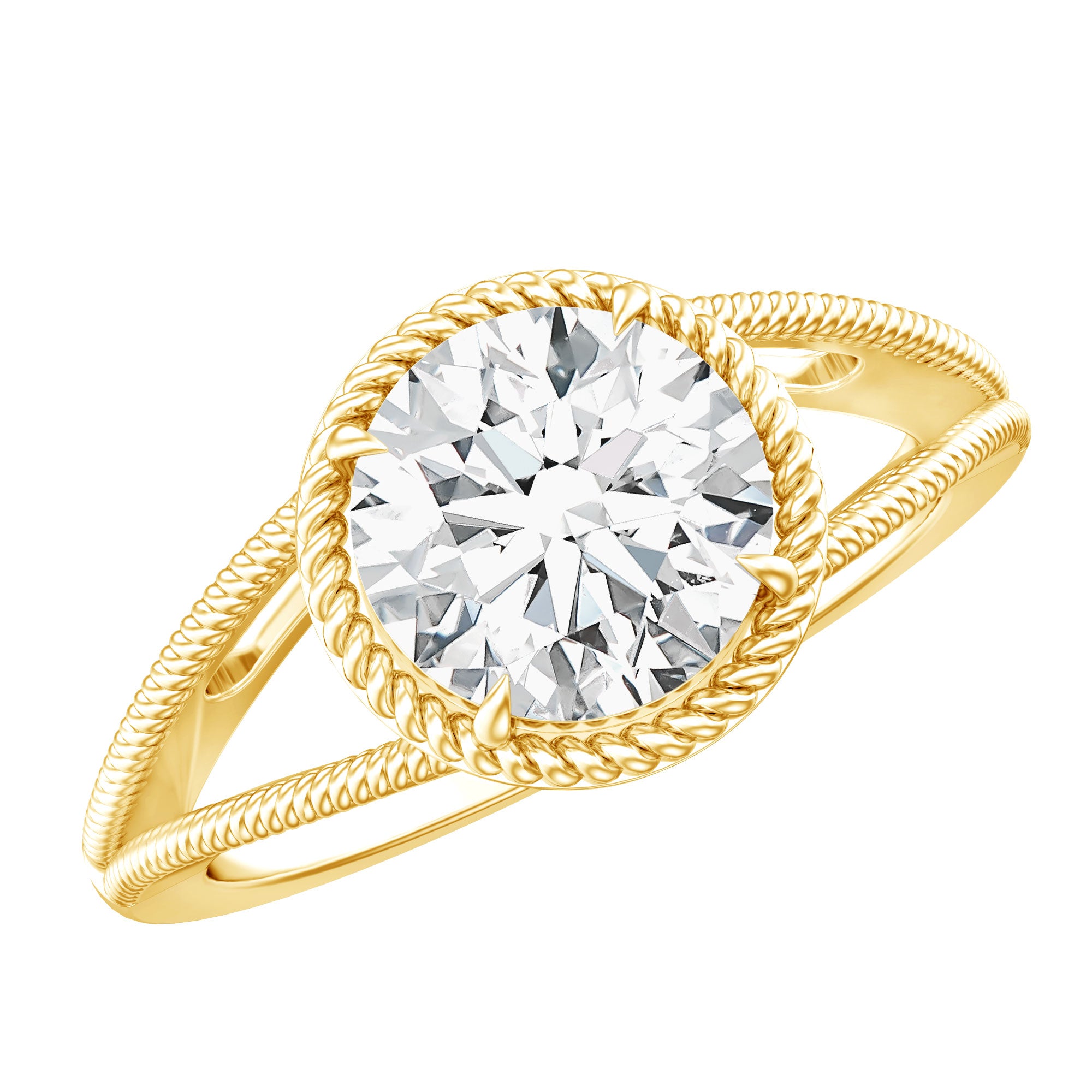 Man Made Diamond Engagement Ring With Split Shank Lab - ( EF-VS ) - Rosec Jewels
