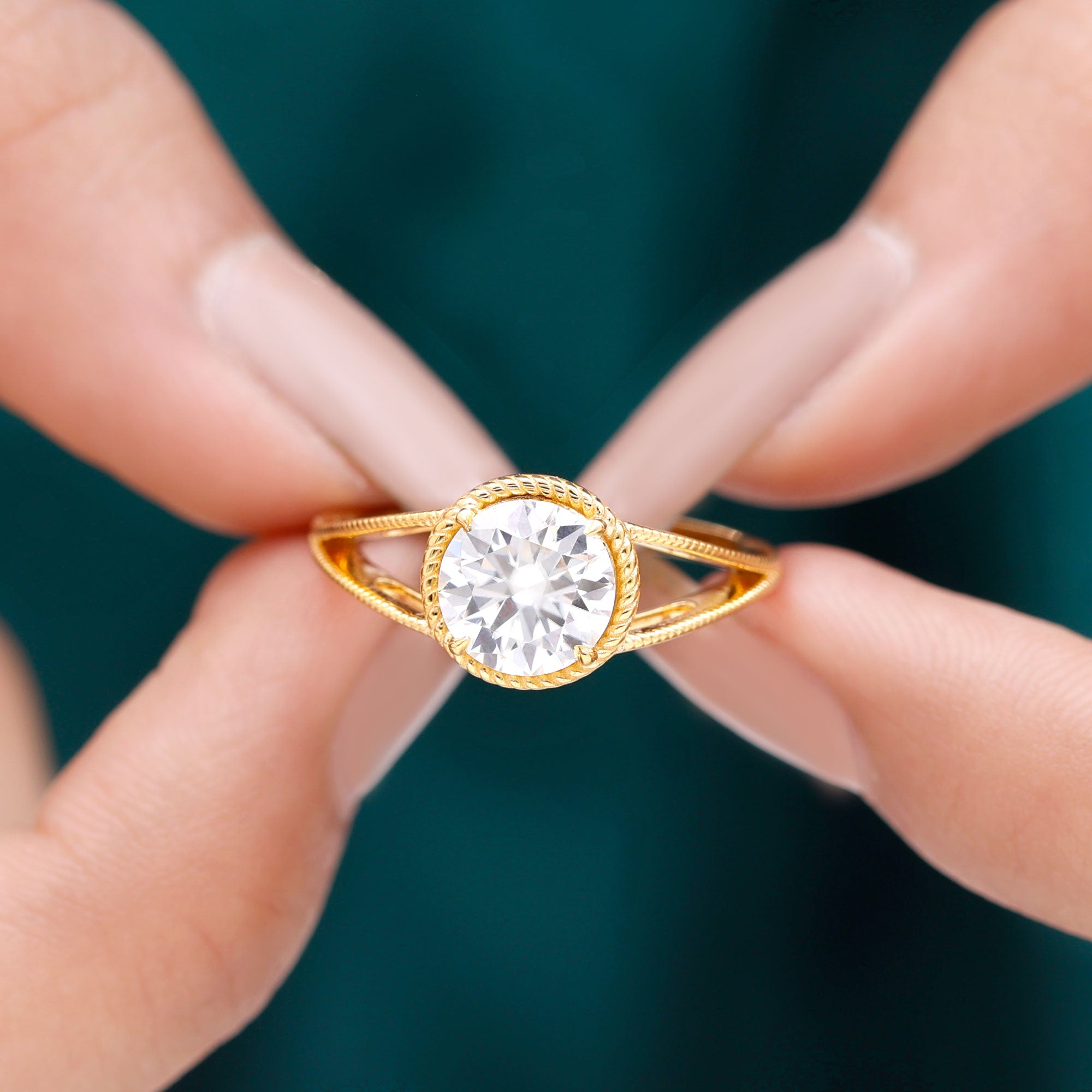 Rosec Jewels-Man Made Diamond Engagement Ring With Split Shank