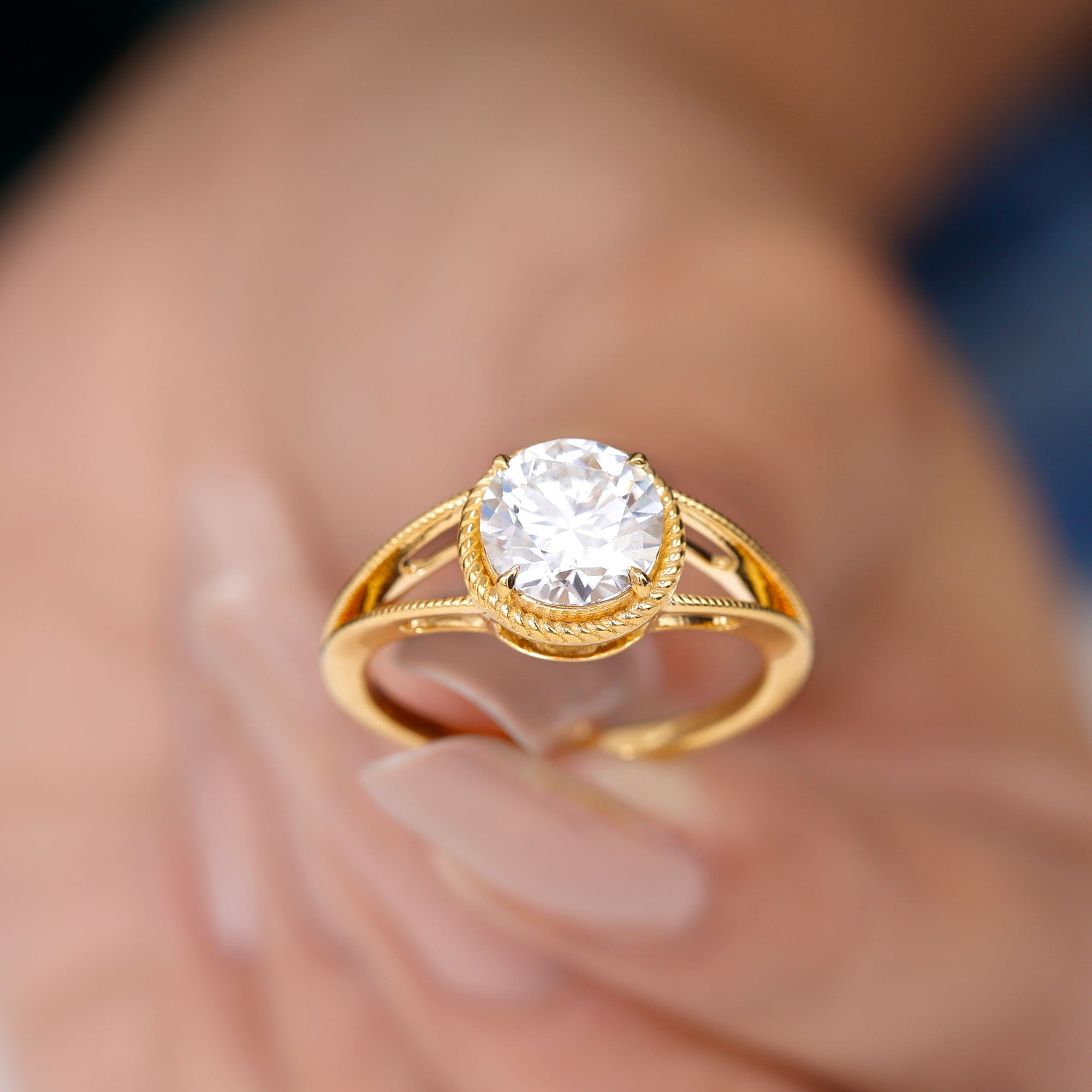 Rosec Jewels-Man Made Diamond Engagement Ring With Split Shank