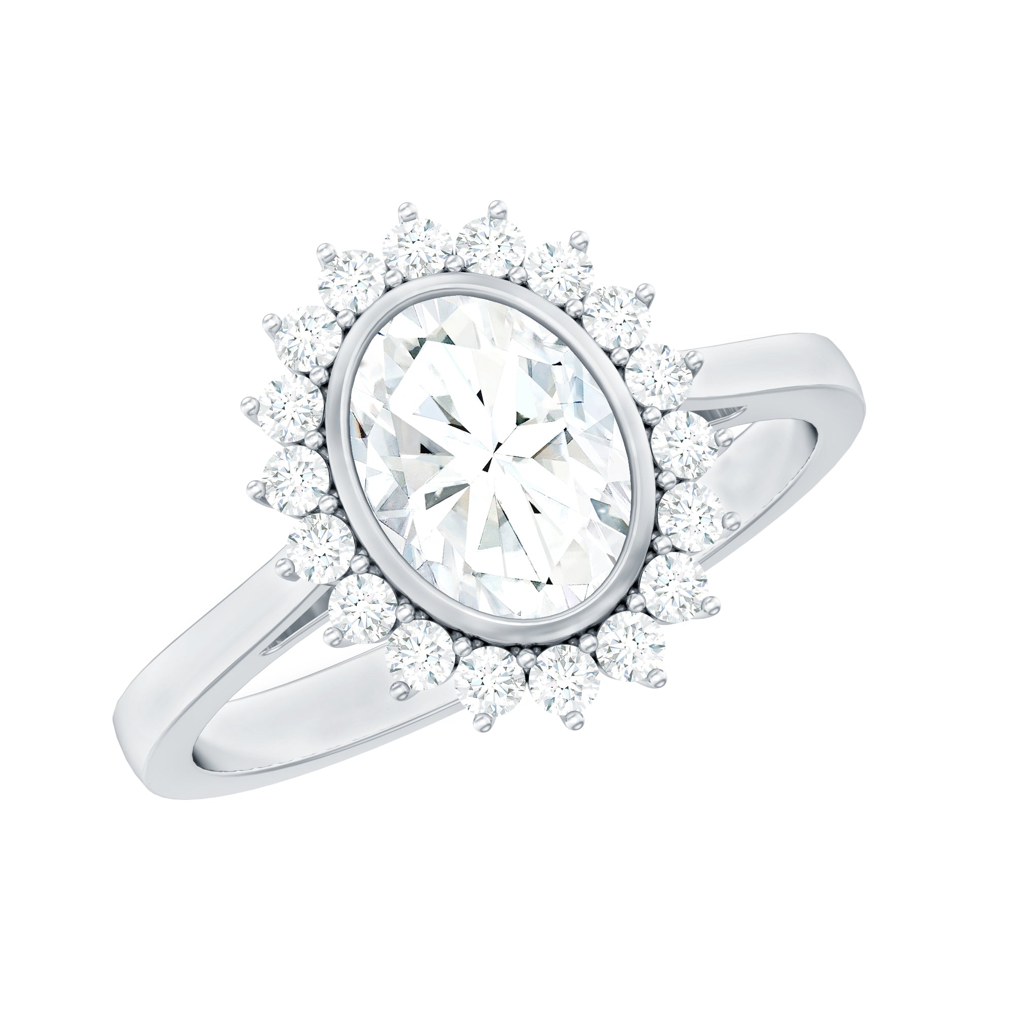 Oval Cut Lab Grown Diamond Halo Engagement Ring in Bezel Setting Lab - ( EF-VS ) - Rosec Jewels