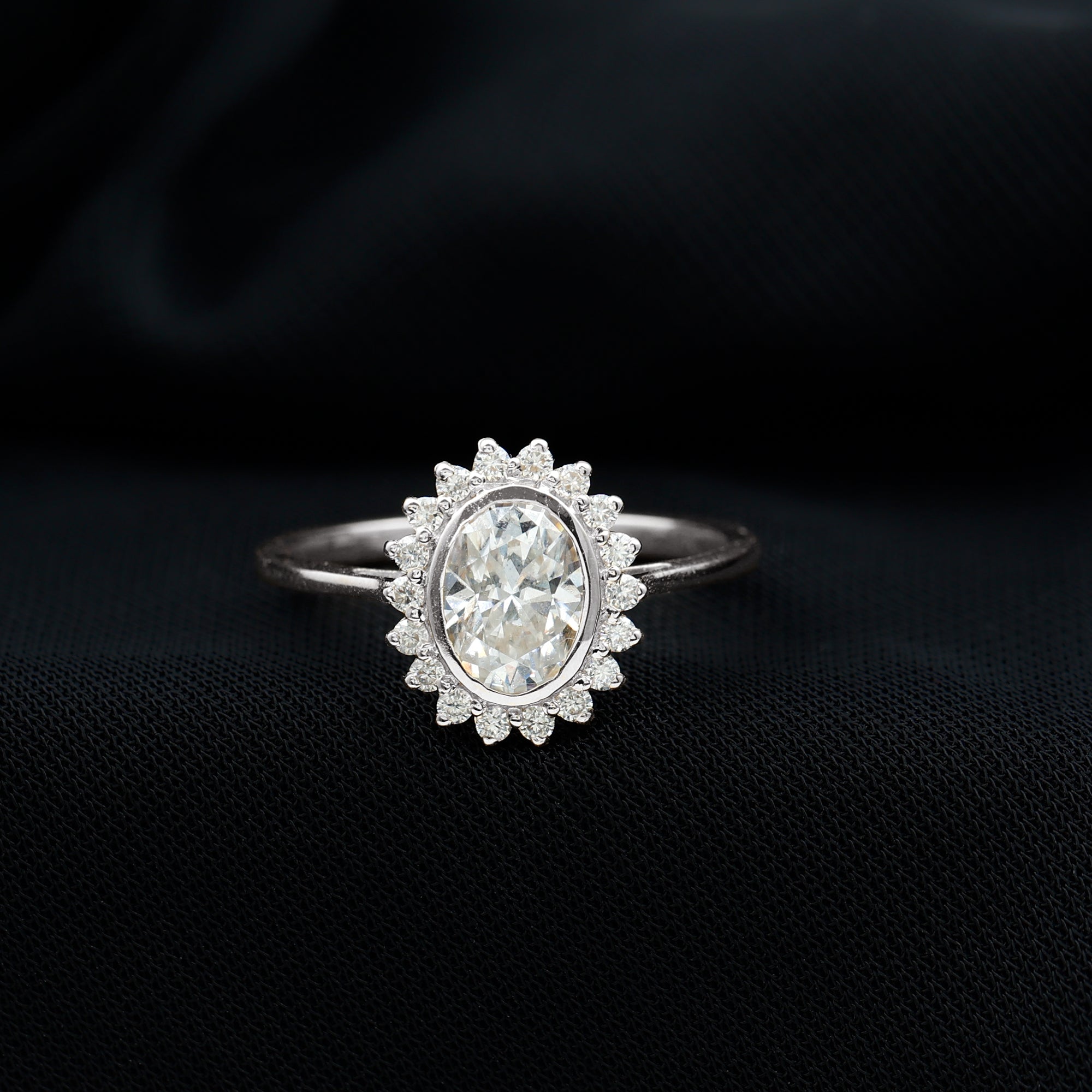 Oval Cut Lab Grown Diamond Halo Engagement Ring in Bezel Setting Lab - ( EF-VS ) - Rosec Jewels