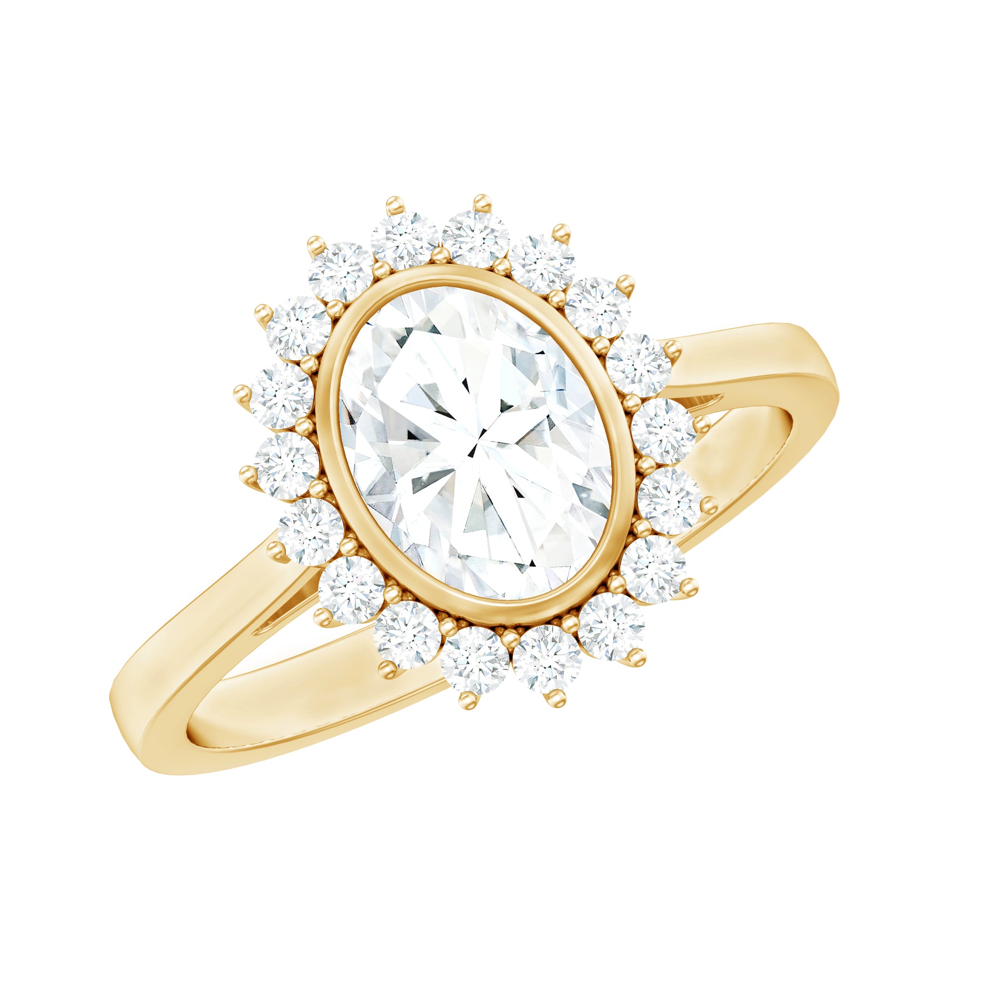 Oval Cut Lab Grown Diamond Halo Engagement Ring in Bezel Setting Lab - ( EF-VS ) - Rosec Jewels
