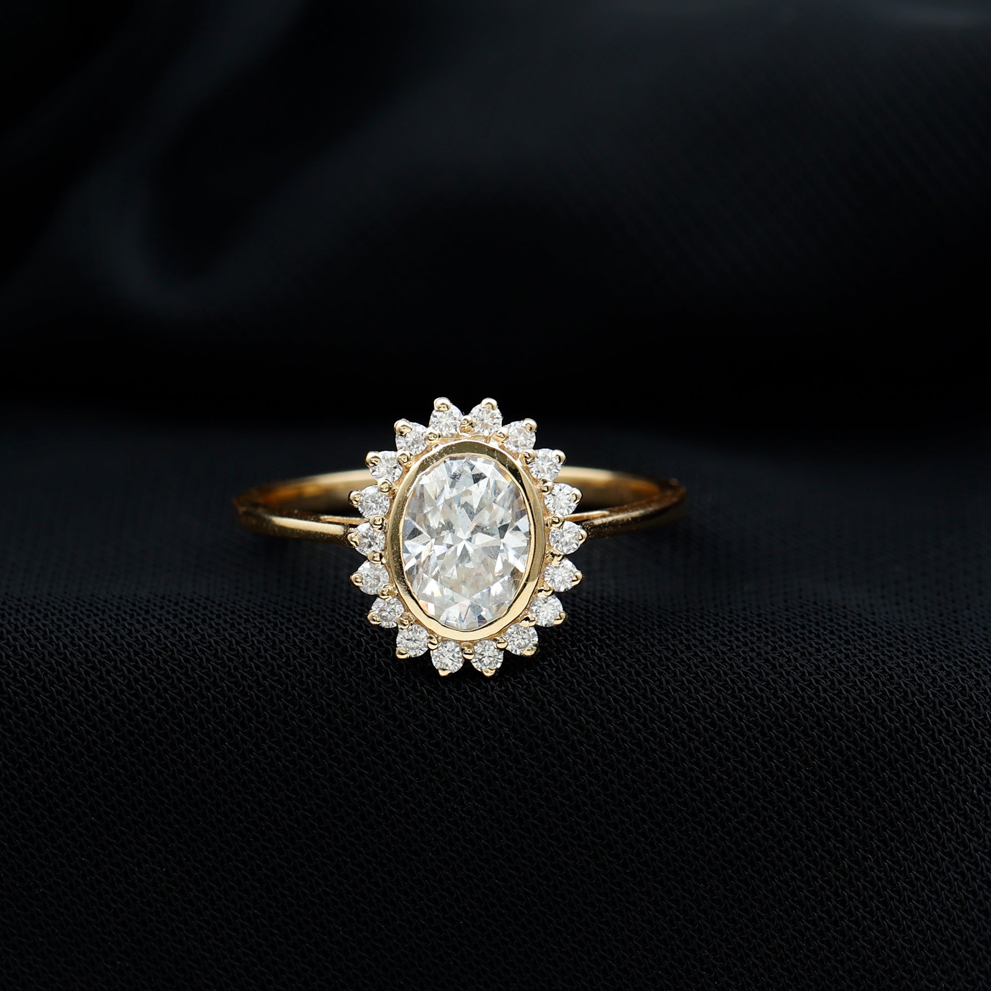 Oval Cut Lab Grown Diamond Halo Engagement Ring in Bezel Setting Lab - ( EF-VS ) - Rosec Jewels