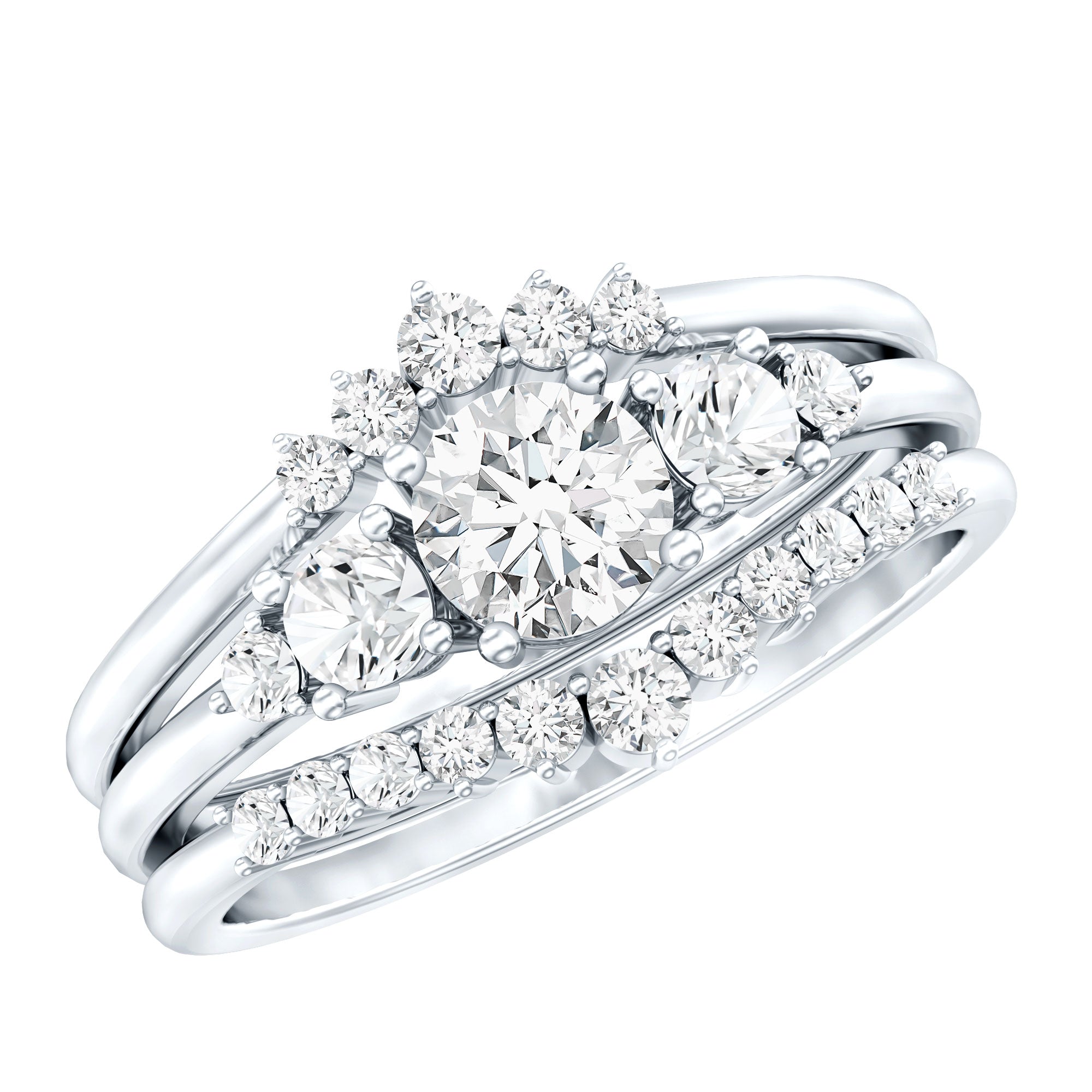 Lab Grown Diamond Trio Wedding Ring Set For Bride Lab - ( EF-VS ) - Rosec Jewels