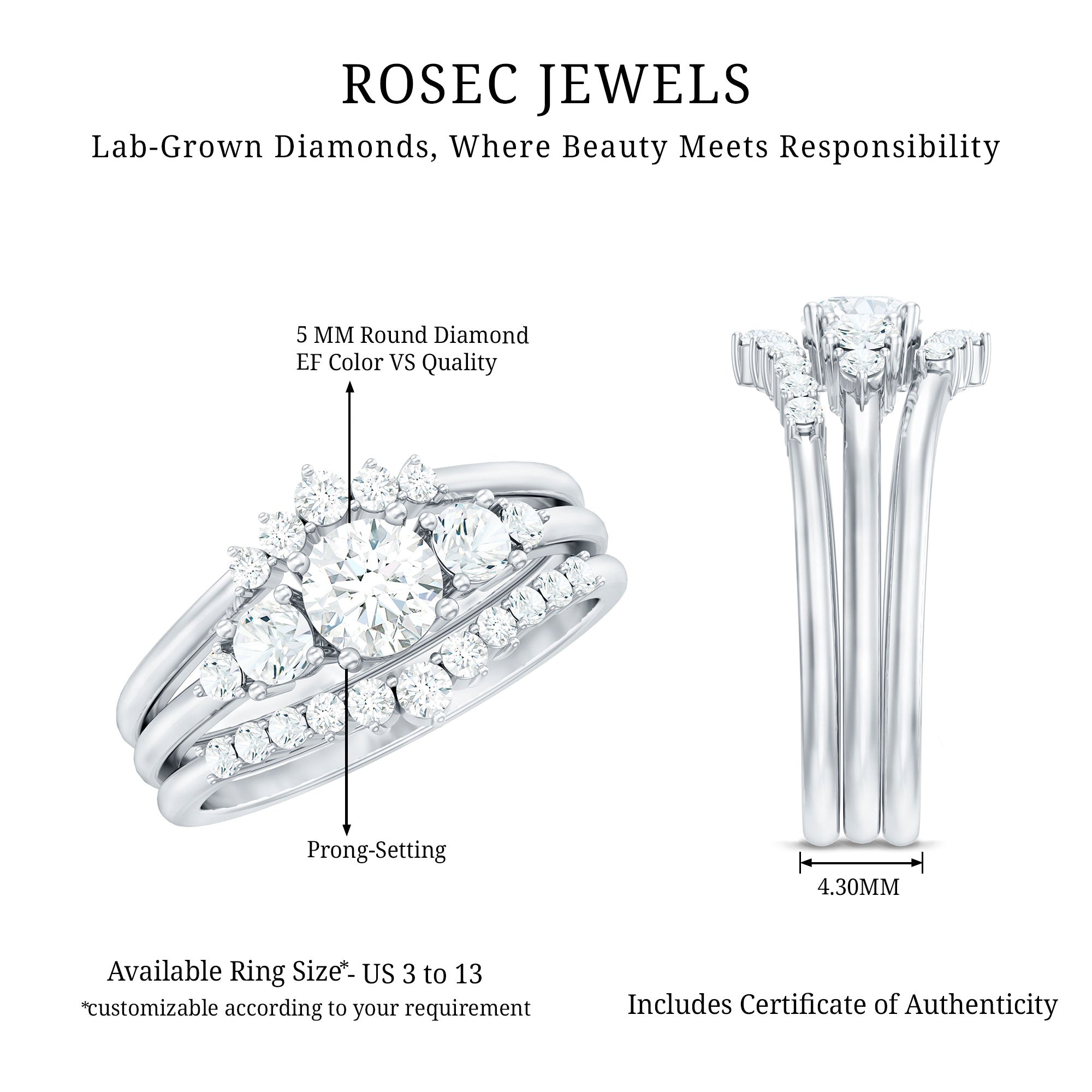 Rosec Jewels-Lab Grown Diamond Trio Wedding Ring Set For Bride