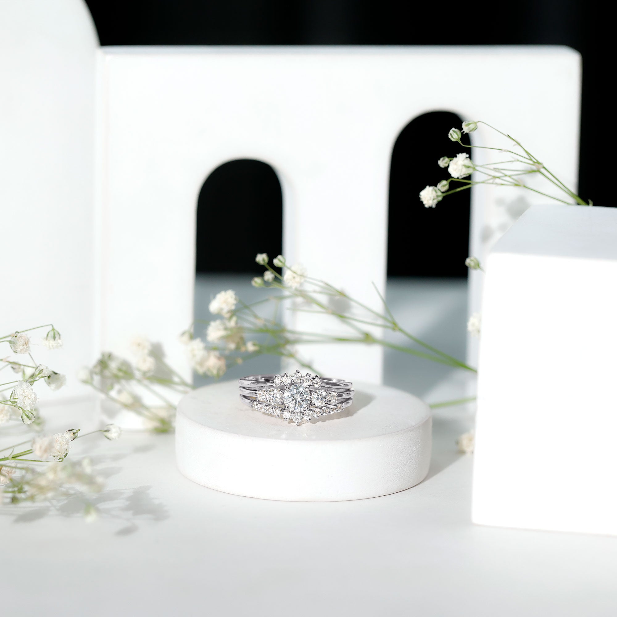 Lab Grown Diamond Trio Wedding Ring Set For Bride Lab - ( EF-VS ) - Rosec Jewels
