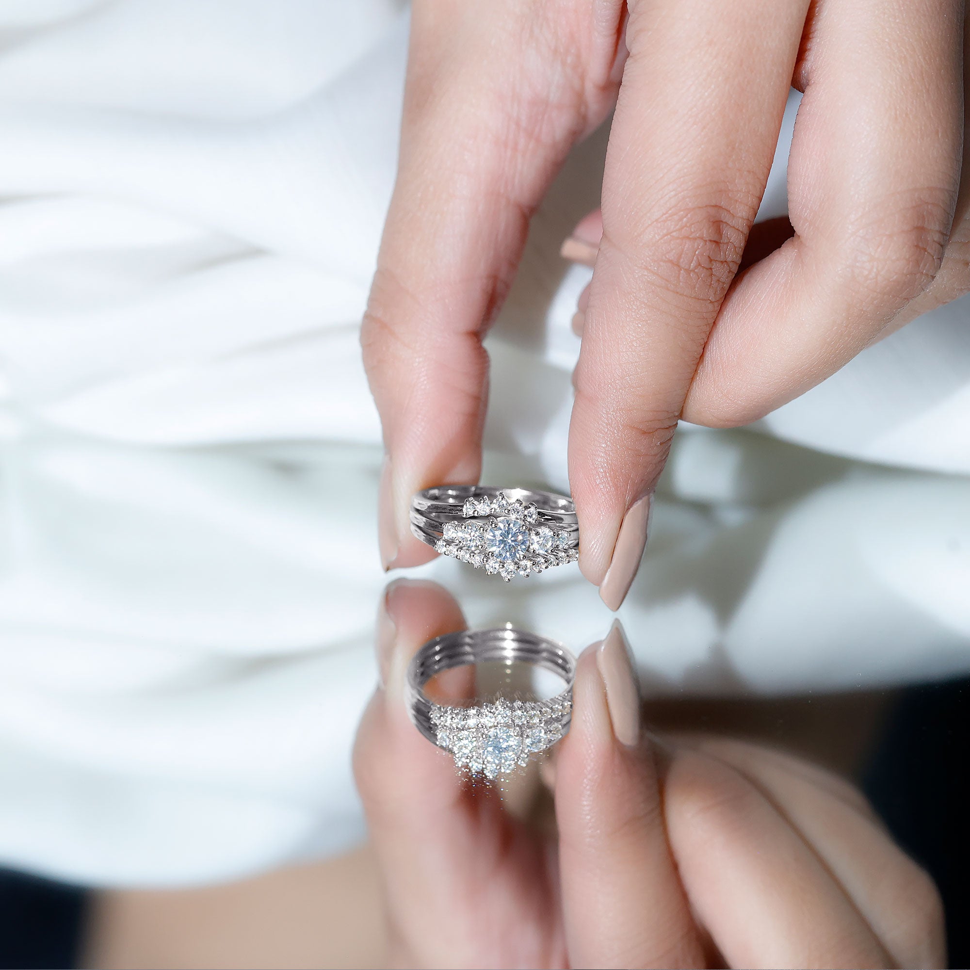 Lab Grown Diamond Trio Wedding Ring Set For Bride Lab - ( EF-VS ) - Rosec Jewels