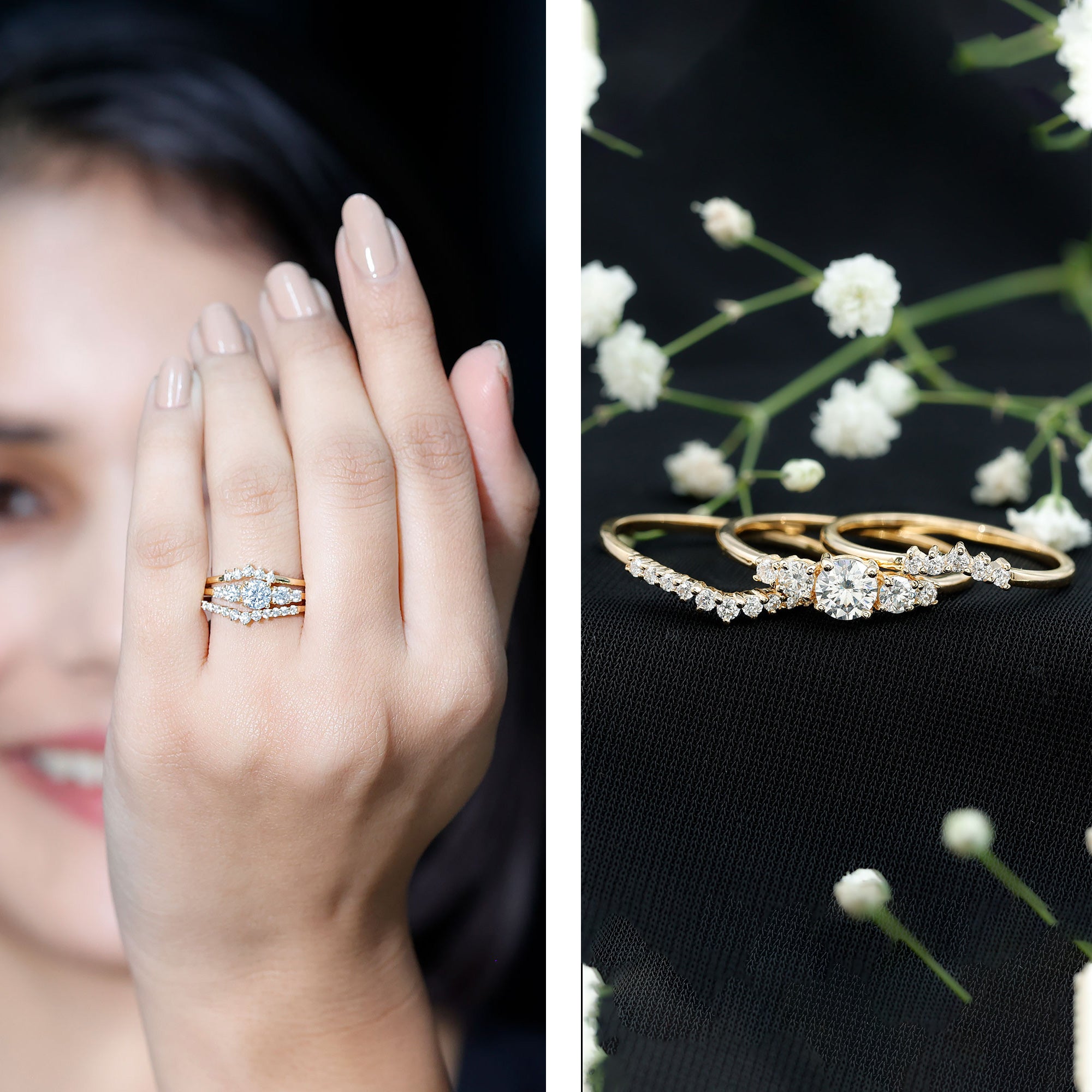 Lab Grown Diamond Trio Wedding Ring Set For Bride Lab - ( EF-VS ) - Rosec Jewels