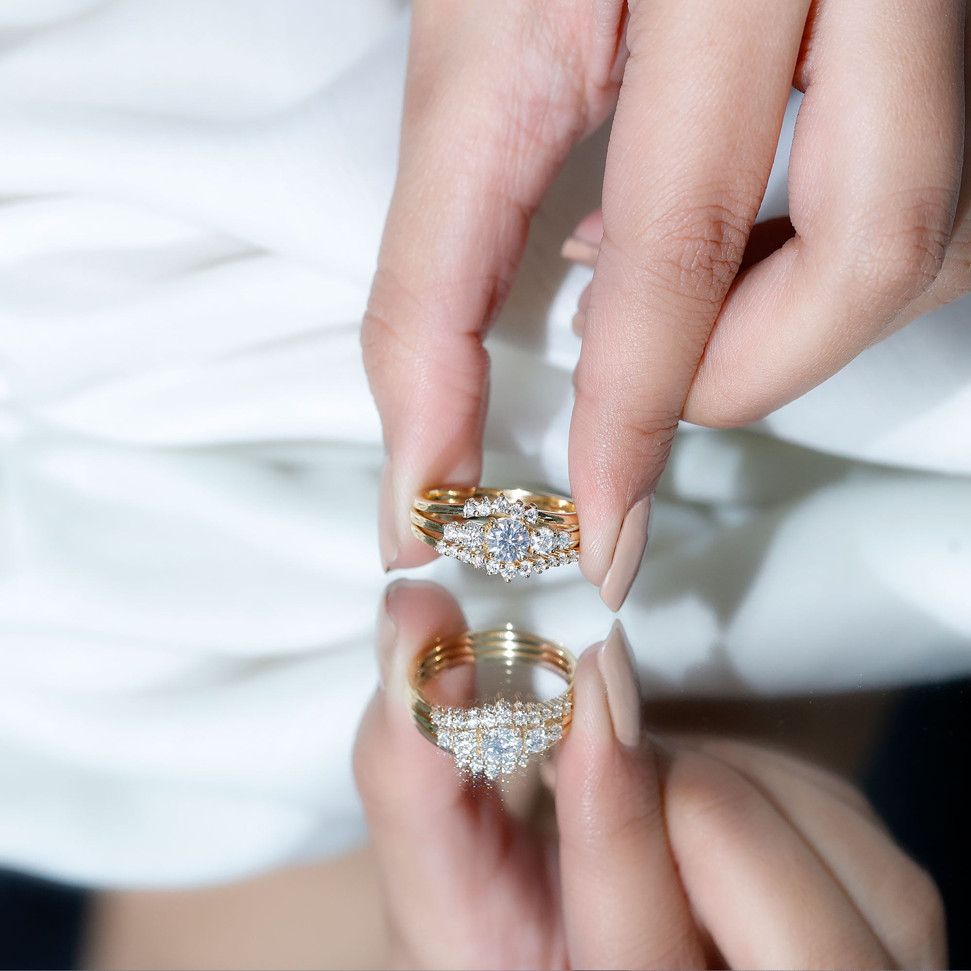 Lab Grown Diamond Trio Wedding Ring Set For Bride Lab - ( EF-VS ) - Rosec Jewels