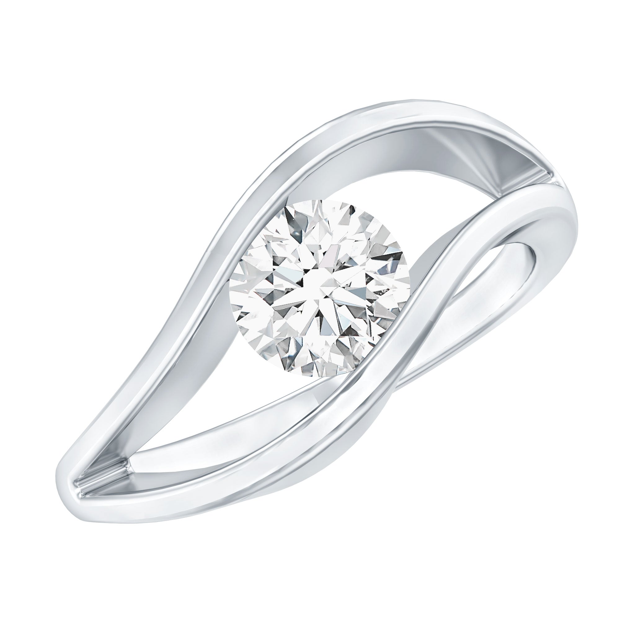 Certified 6 mm Lab Created Diamond Round Engagement Ring in Tension Setting Lab - ( EF-VS ) - Rosec Jewels