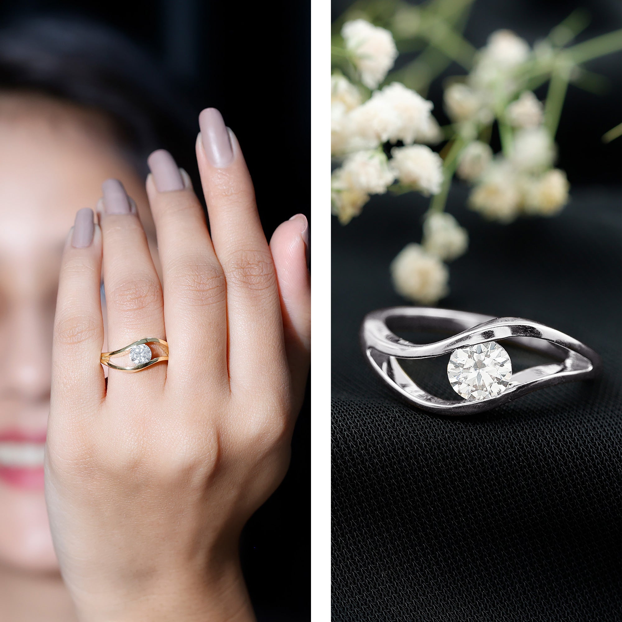 Certified 6 mm Lab Created Diamond Round Engagement Ring in Tension Setting Lab - ( EF-VS ) - Rosec Jewels