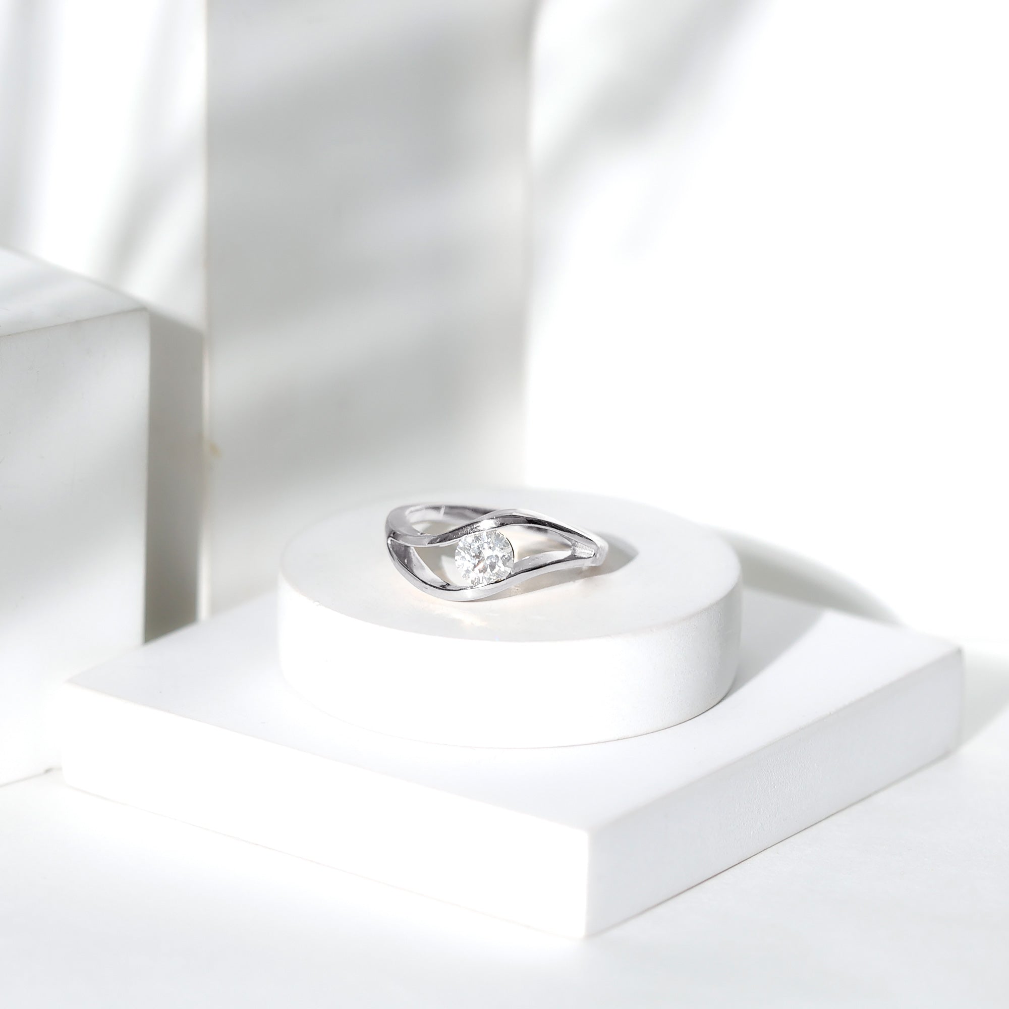 Certified 6 mm Lab Created Diamond Round Engagement Ring in Tension Setting Lab - ( EF-VS ) - Rosec Jewels