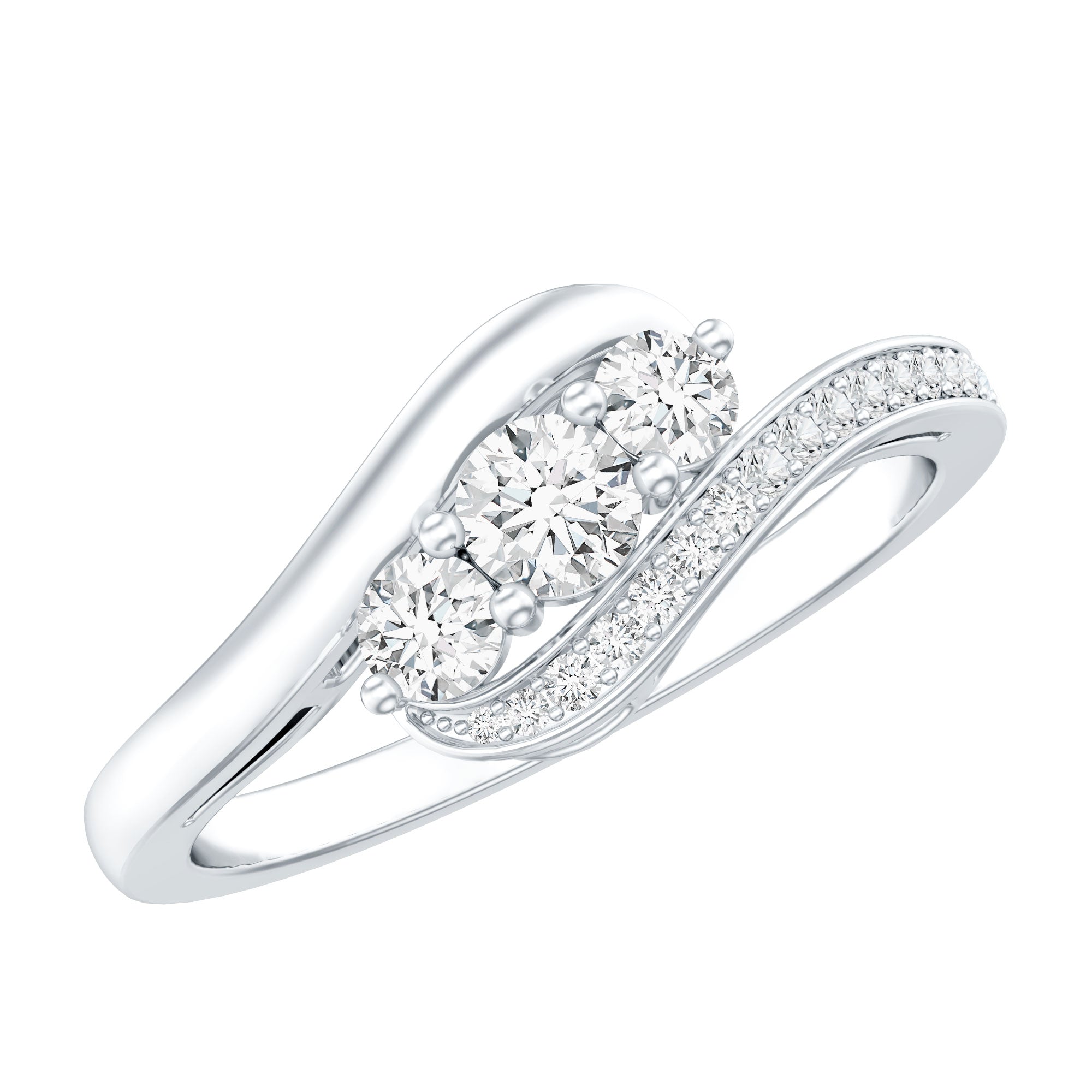 Certified Diamond 3 Stone Promise Ring Lab - ( EF-VS ) - Rosec Jewels