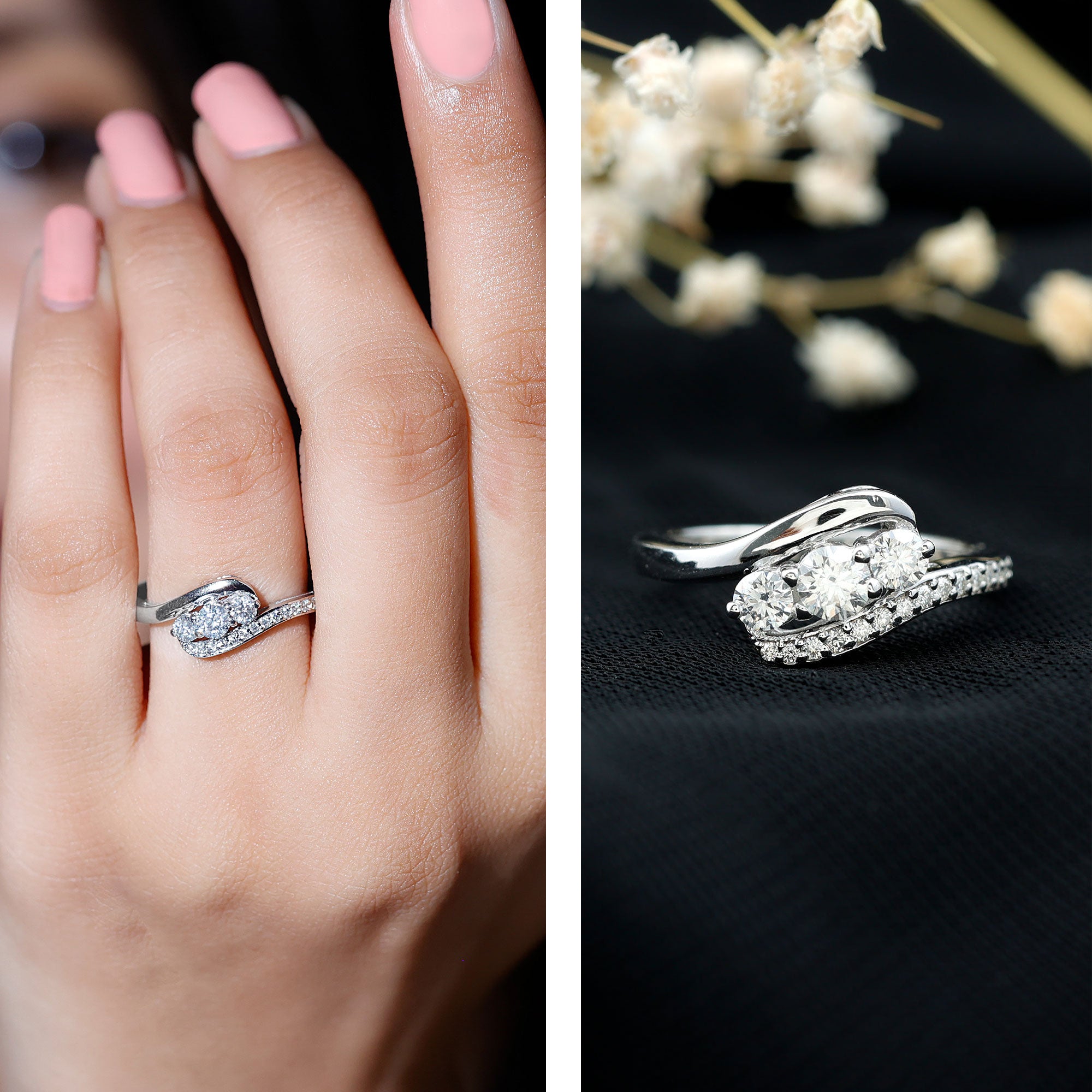 Certified Diamond 3 Stone Promise Ring Lab - ( EF-VS ) - Rosec Jewels