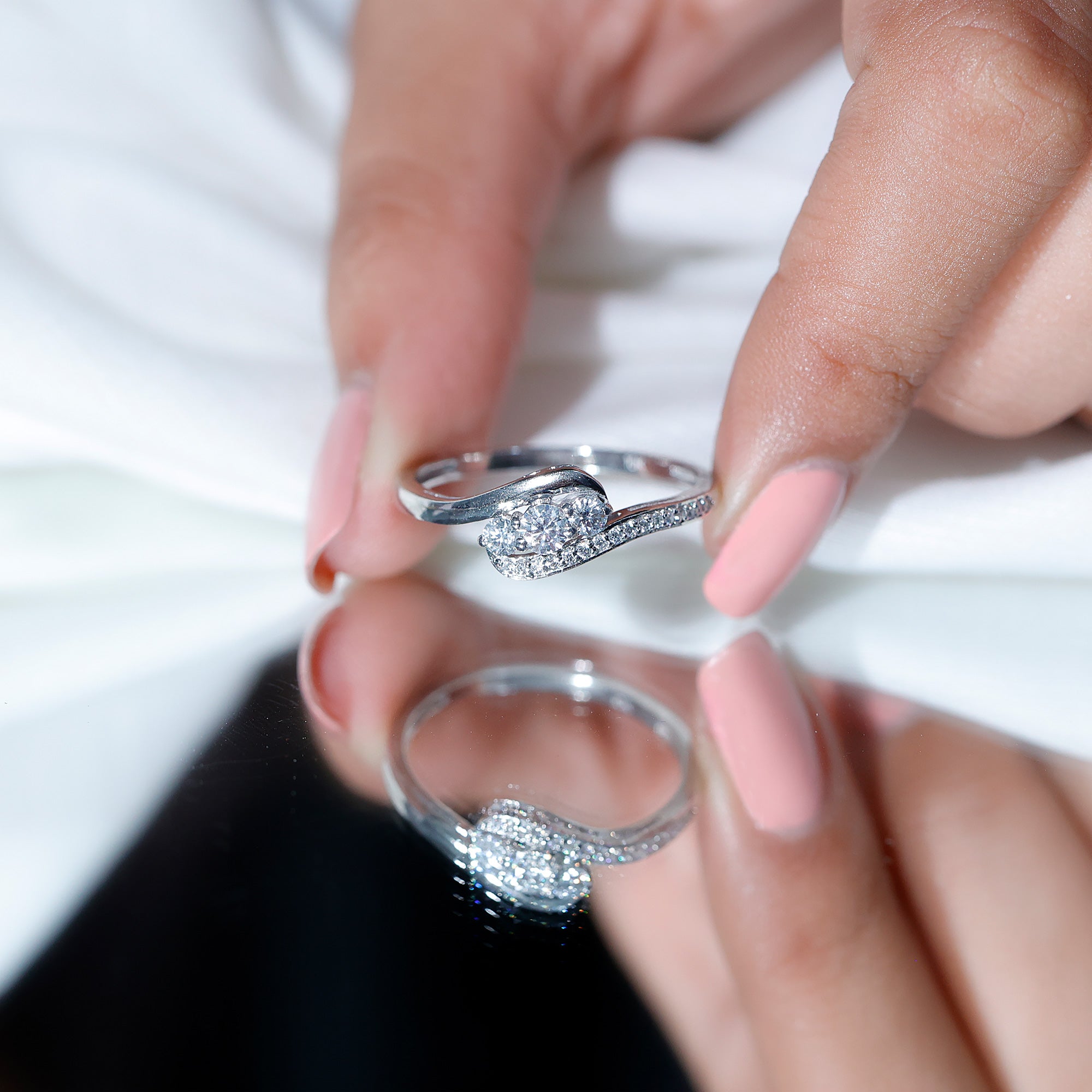 Certified Diamond 3 Stone Promise Ring Lab - ( EF-VS ) - Rosec Jewels