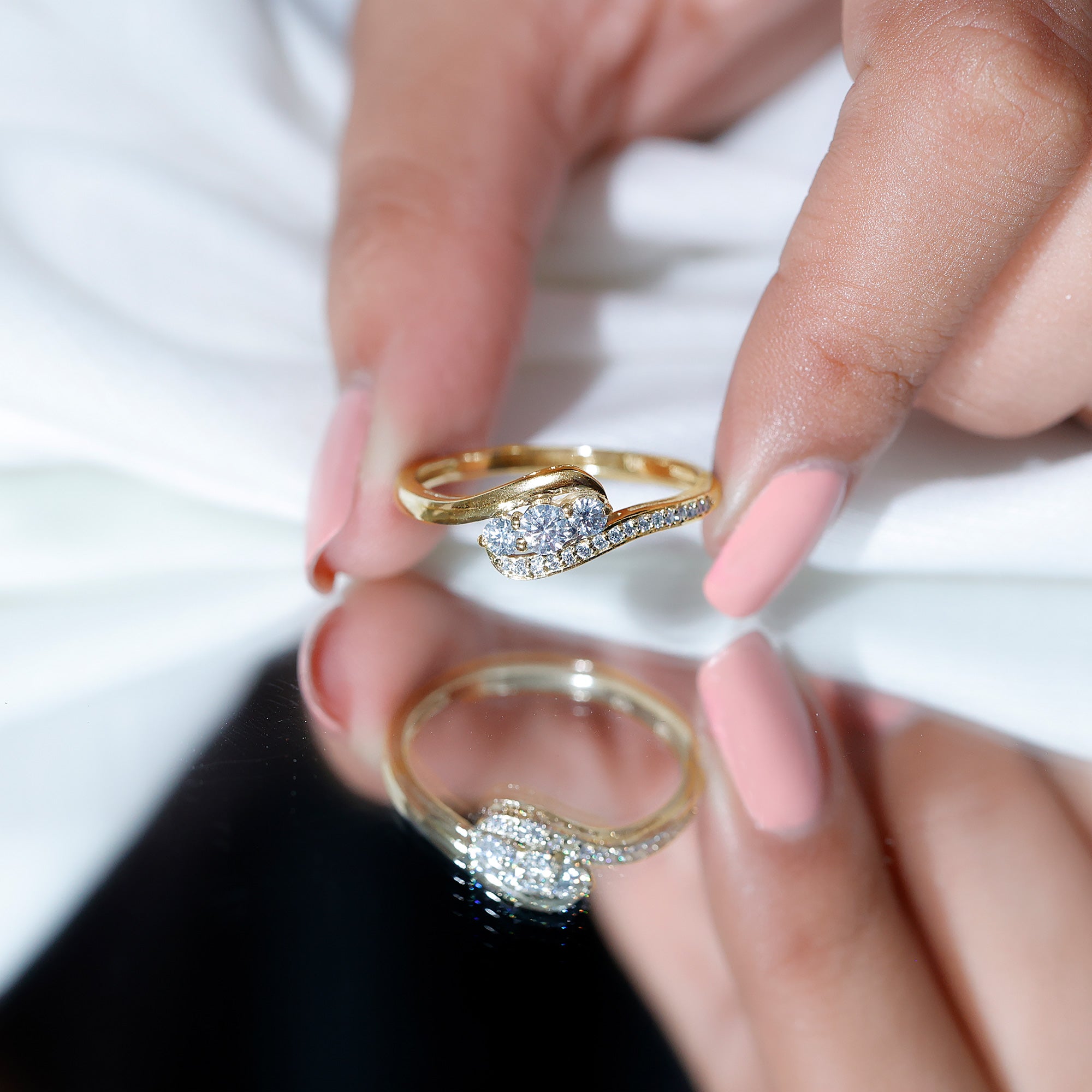 Certified Diamond 3 Stone Promise Ring Lab - ( EF-VS ) - Rosec Jewels