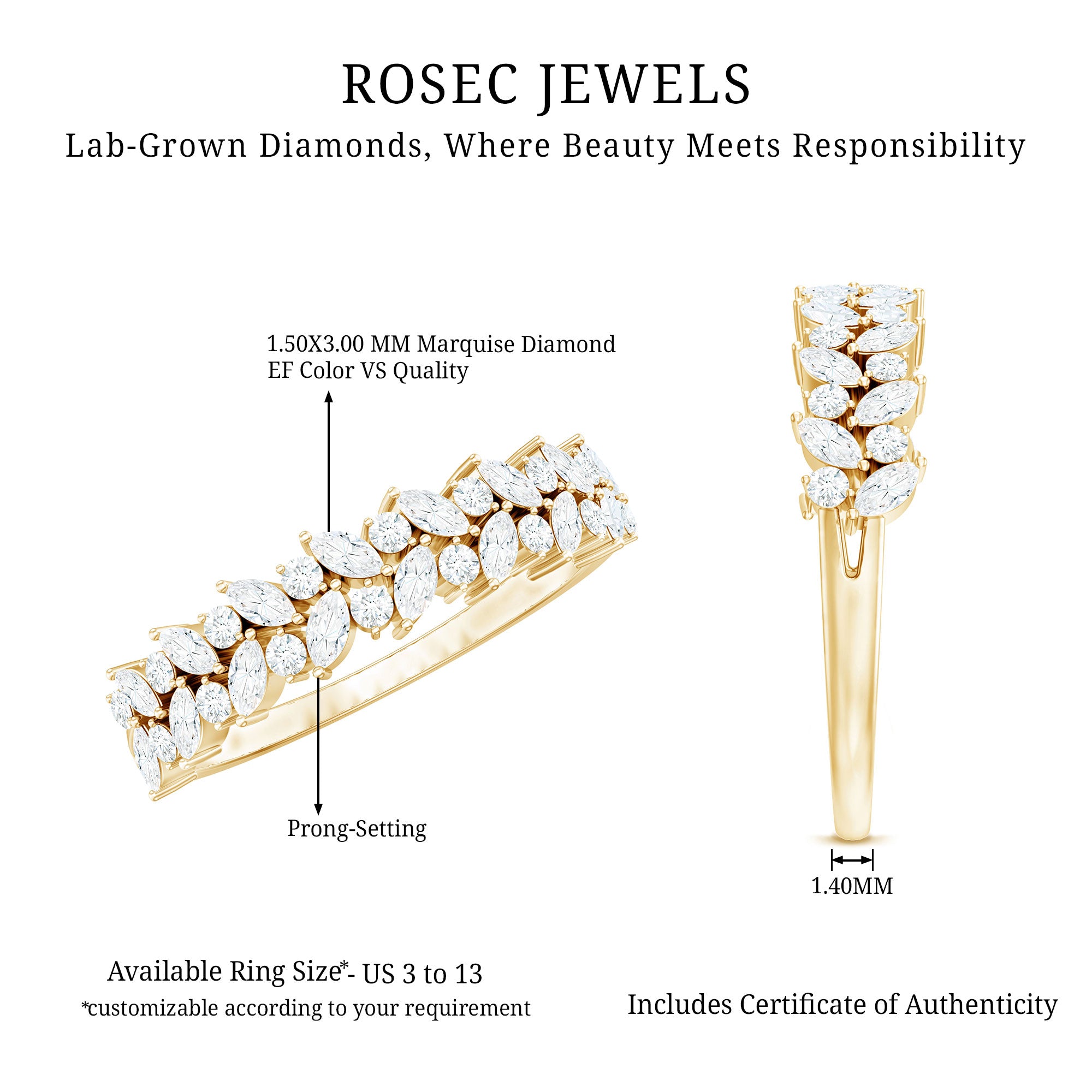 Rosec Jewels-Certified Lab Grown Diamond Marquise Wedding Band