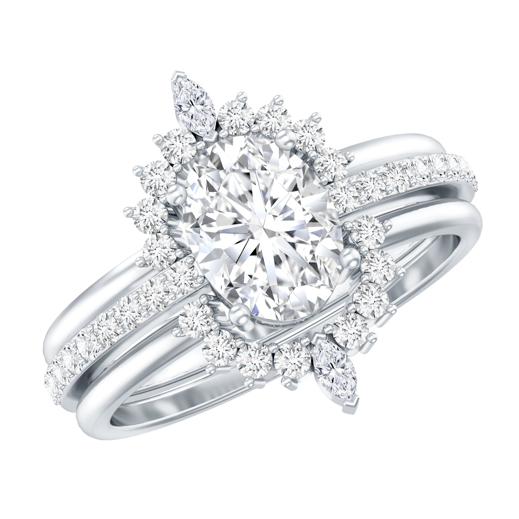 Certified Lab Grown Diamond Vintage Engagement Ring Set With 3 Pieces Lab - ( EF-VS ) - Rosec Jewels