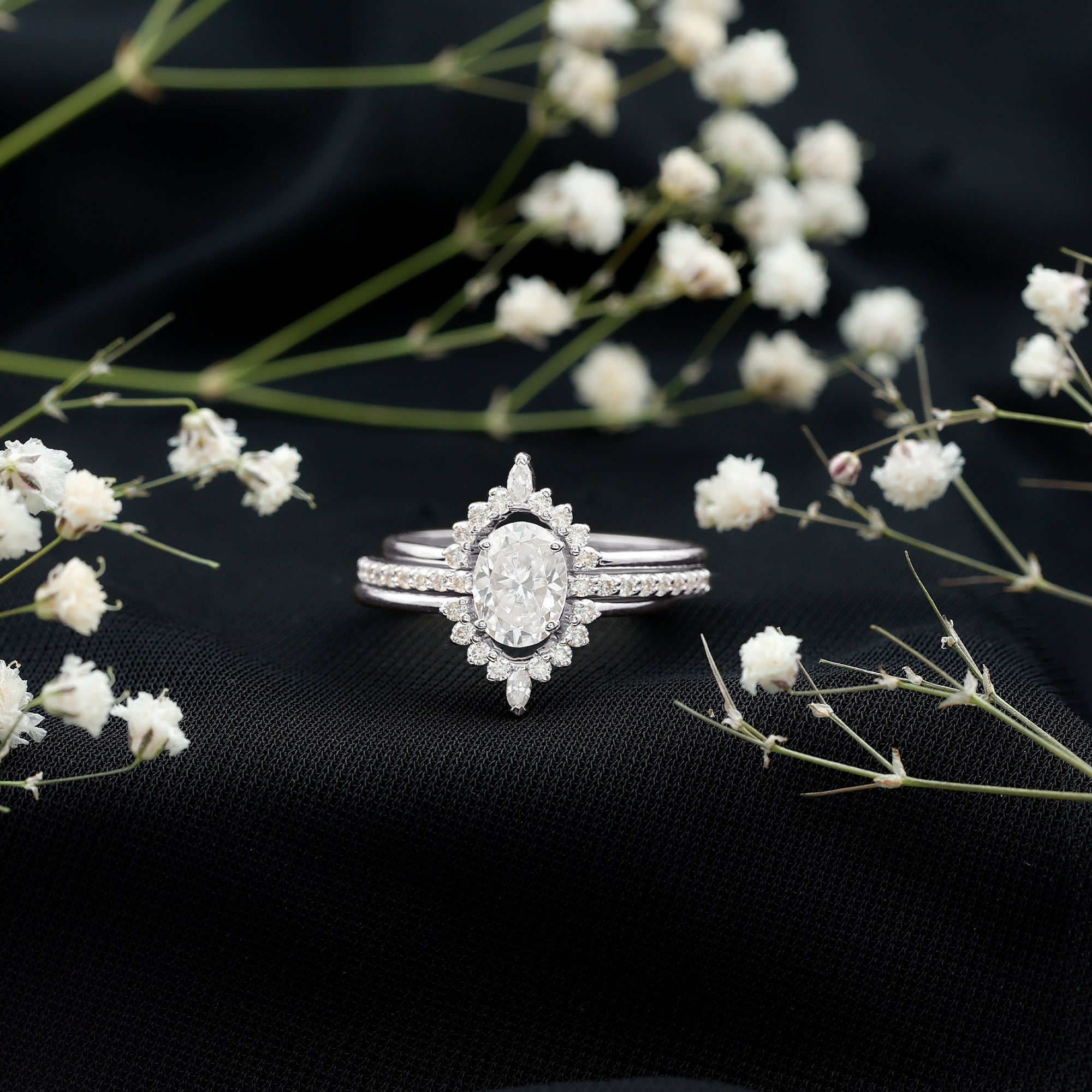 Certified Lab Grown Diamond Vintage Engagement Ring Set With 3 Pieces Lab - ( EF-VS ) - Rosec Jewels