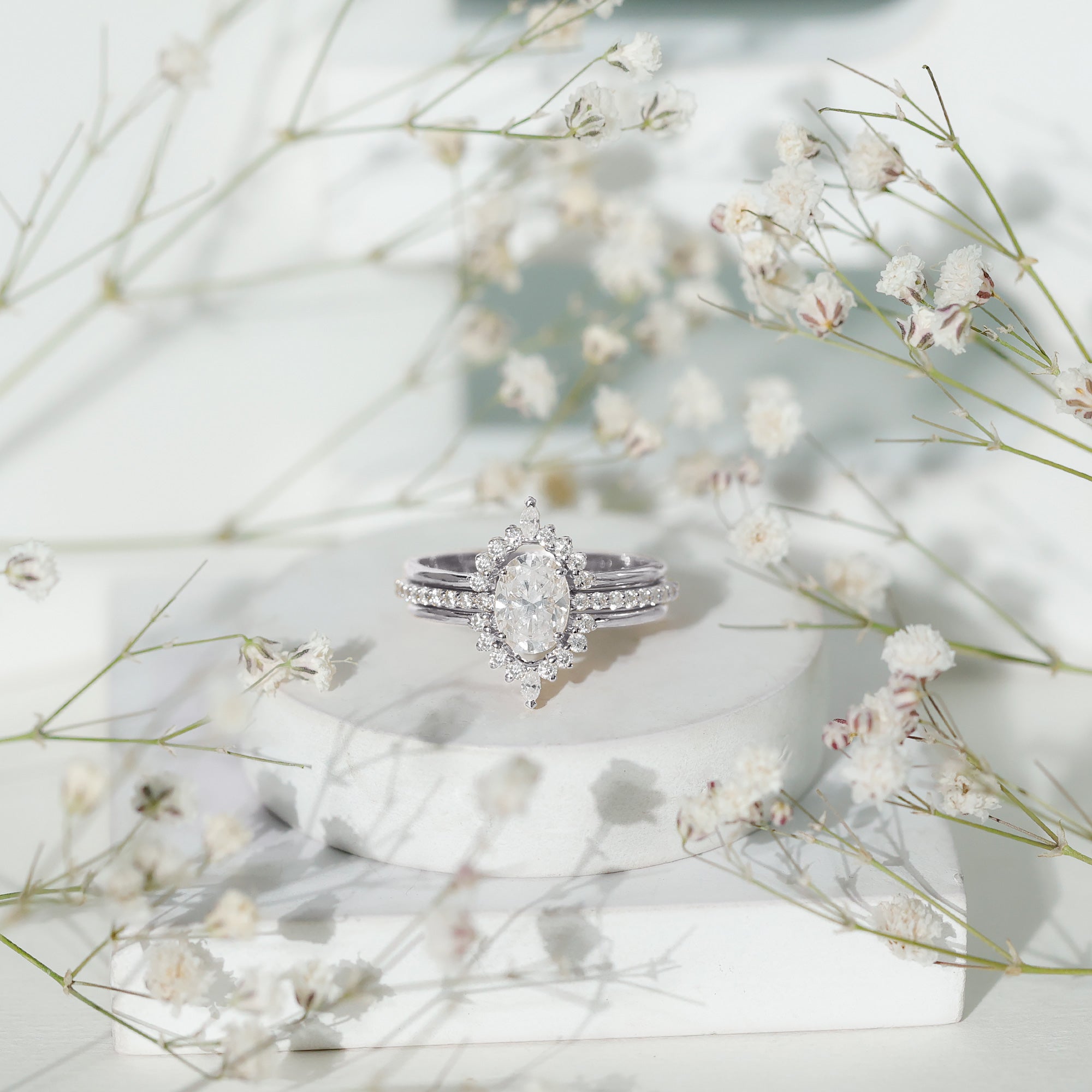 Certified Lab Grown Diamond Vintage Engagement Ring Set With 3 Pieces Lab - ( EF-VS ) - Rosec Jewels