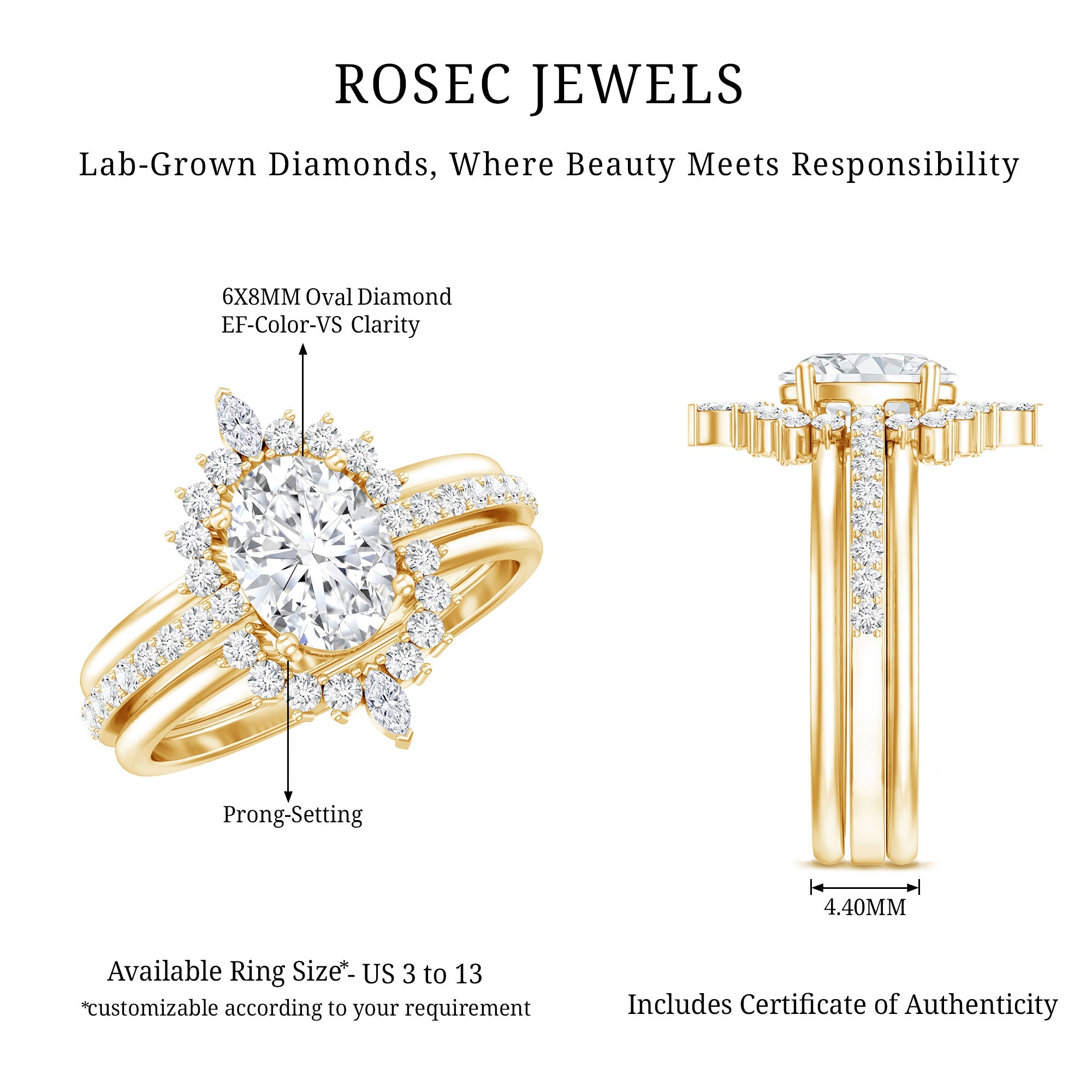 Certified Lab Grown Diamond Vintage Engagement Ring Set With 3 Pieces Lab - ( EF-VS ) - Rosec Jewels