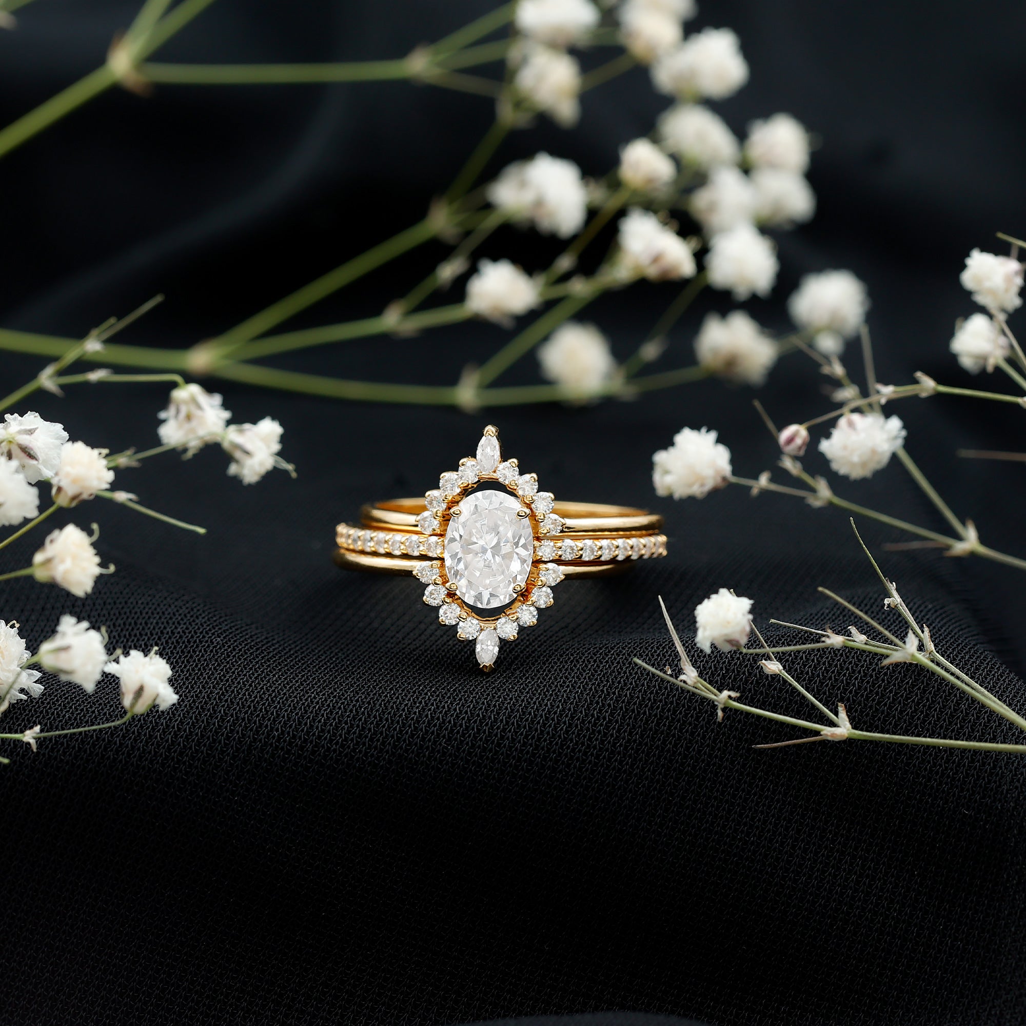 Certified Lab Grown Diamond Vintage Engagement Ring Set With 3 Pieces Lab - ( EF-VS ) - Rosec Jewels