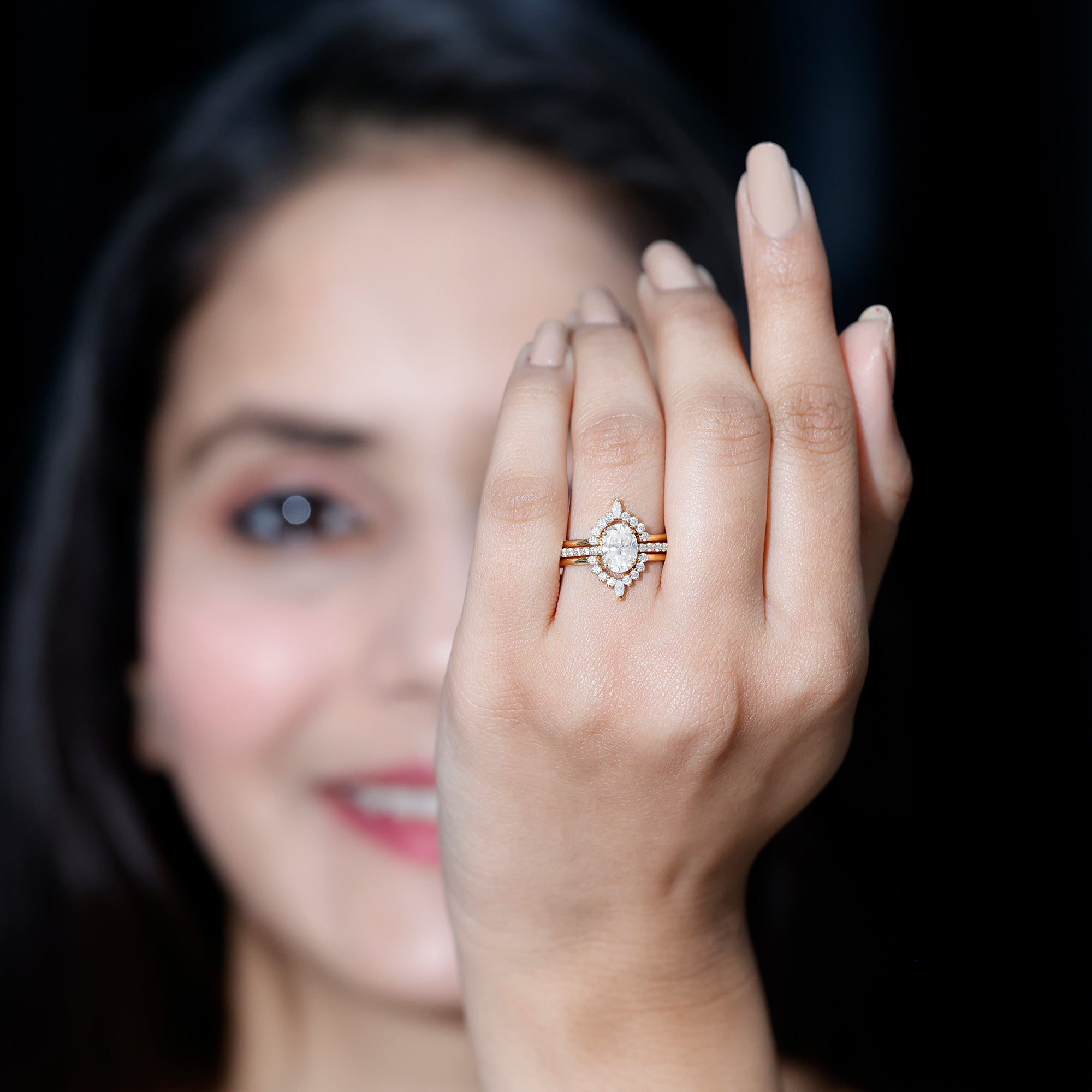 Certified Lab Grown Diamond Vintage Engagement Ring Set With 3 Pieces Lab - ( EF-VS ) - Rosec Jewels