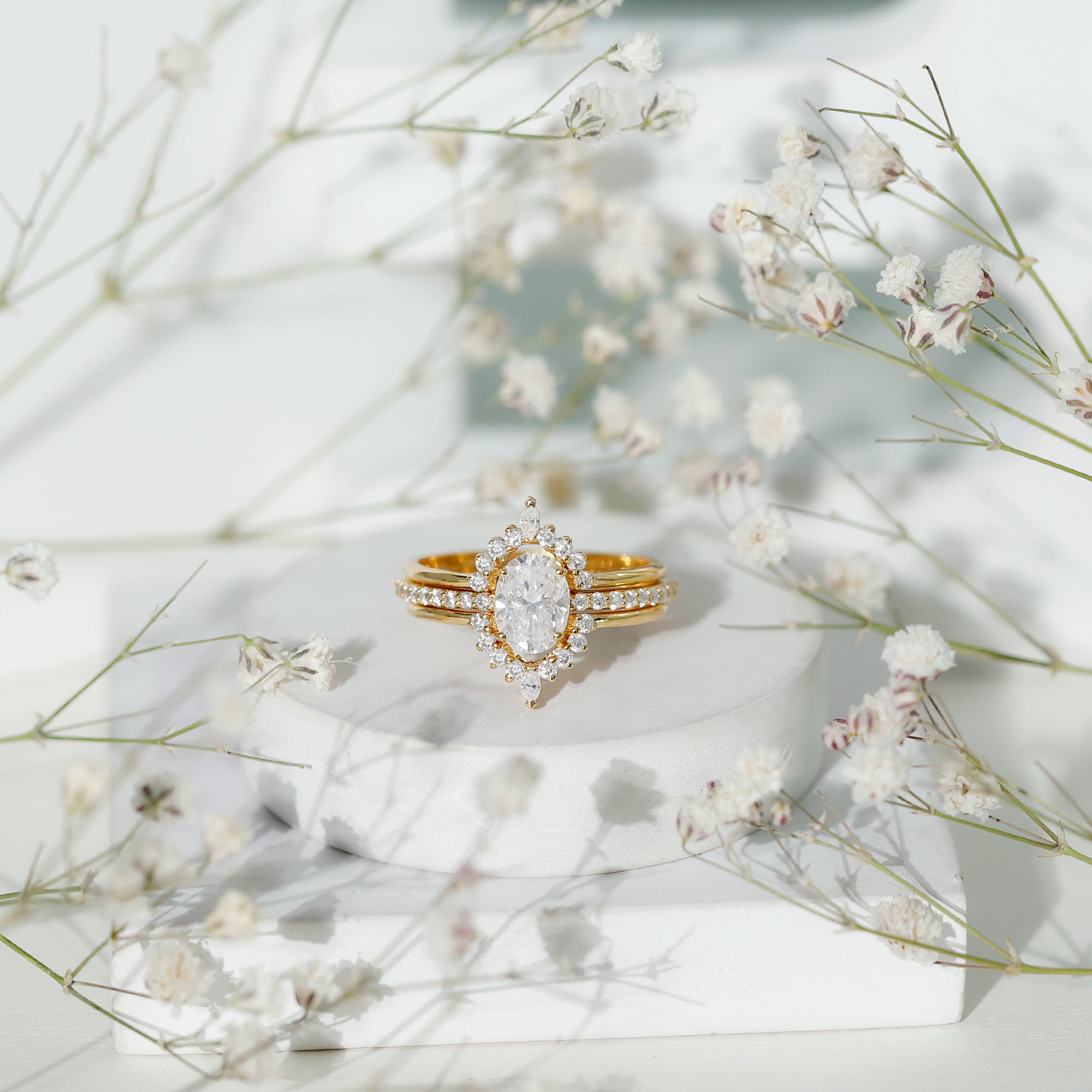 Certified Lab Grown Diamond Vintage Engagement Ring Set With 3 Pieces Lab - ( EF-VS ) - Rosec Jewels