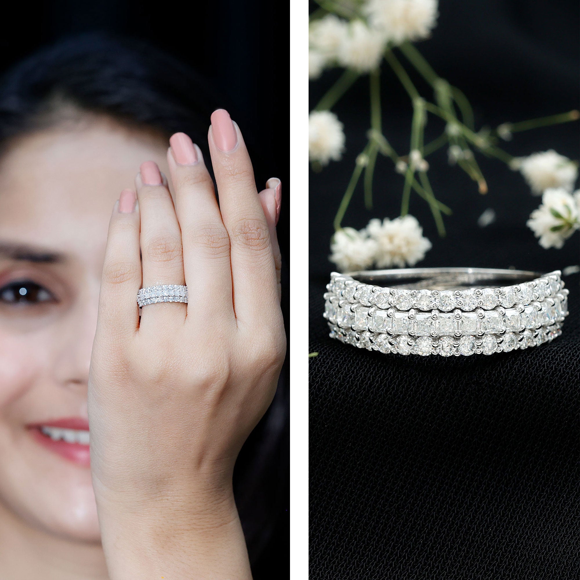 Half Eternity Lab Grown Diamond Wedding Band Lab - ( EF-VS ) - Rosec Jewels