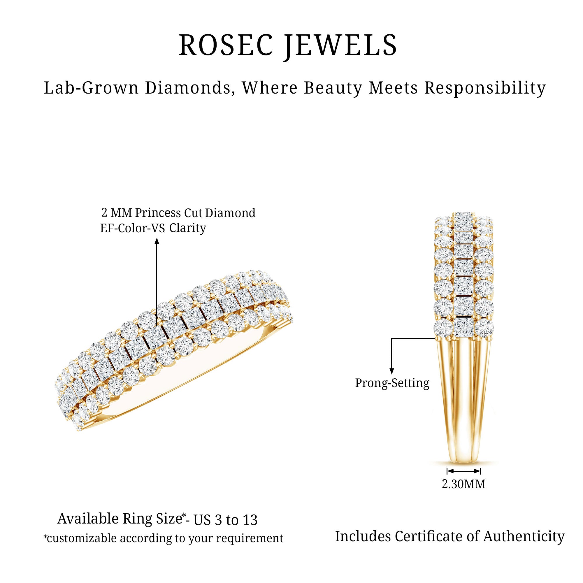 Half Eternity Lab Grown Diamond Wedding Band Lab - ( EF-VS ) - Rosec Jewels