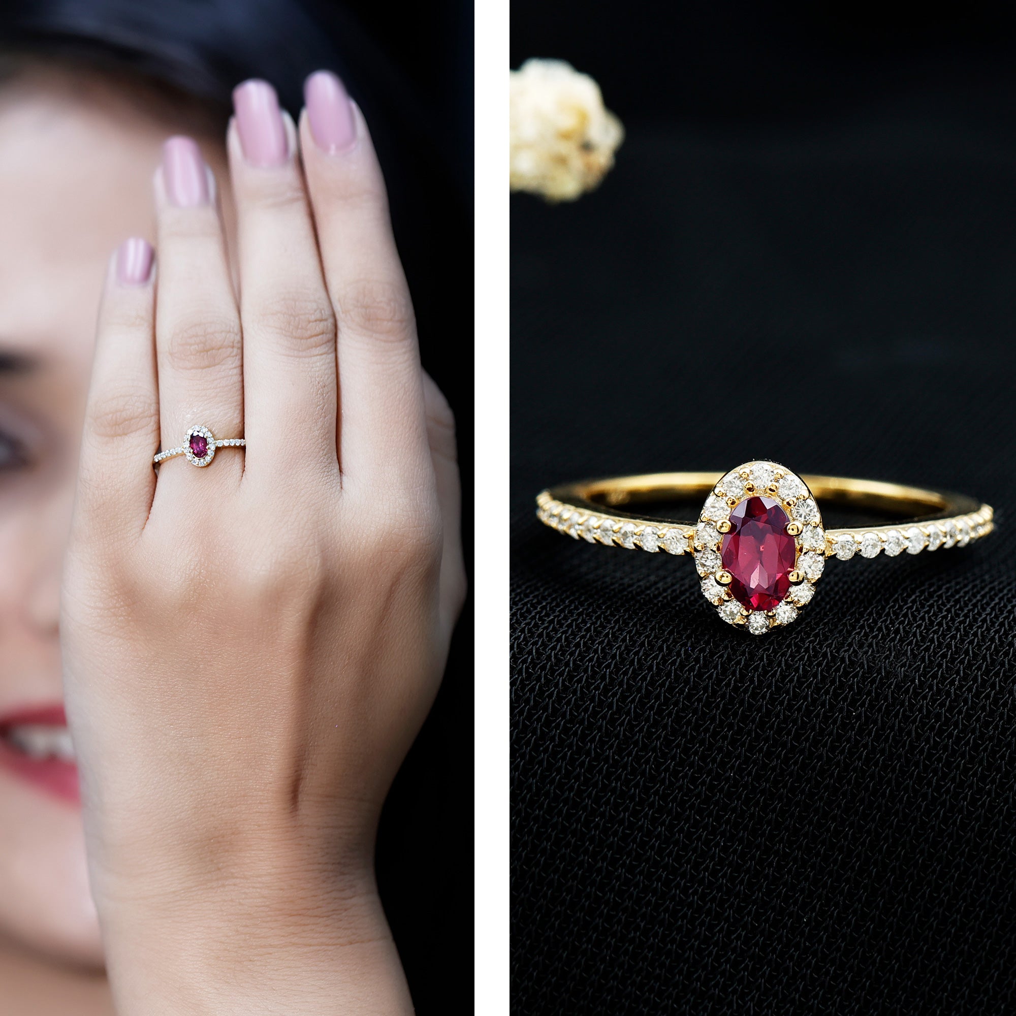 Rosec Jewels-Oval Rhodolite Garnet and Diamond Promise Ring for Her