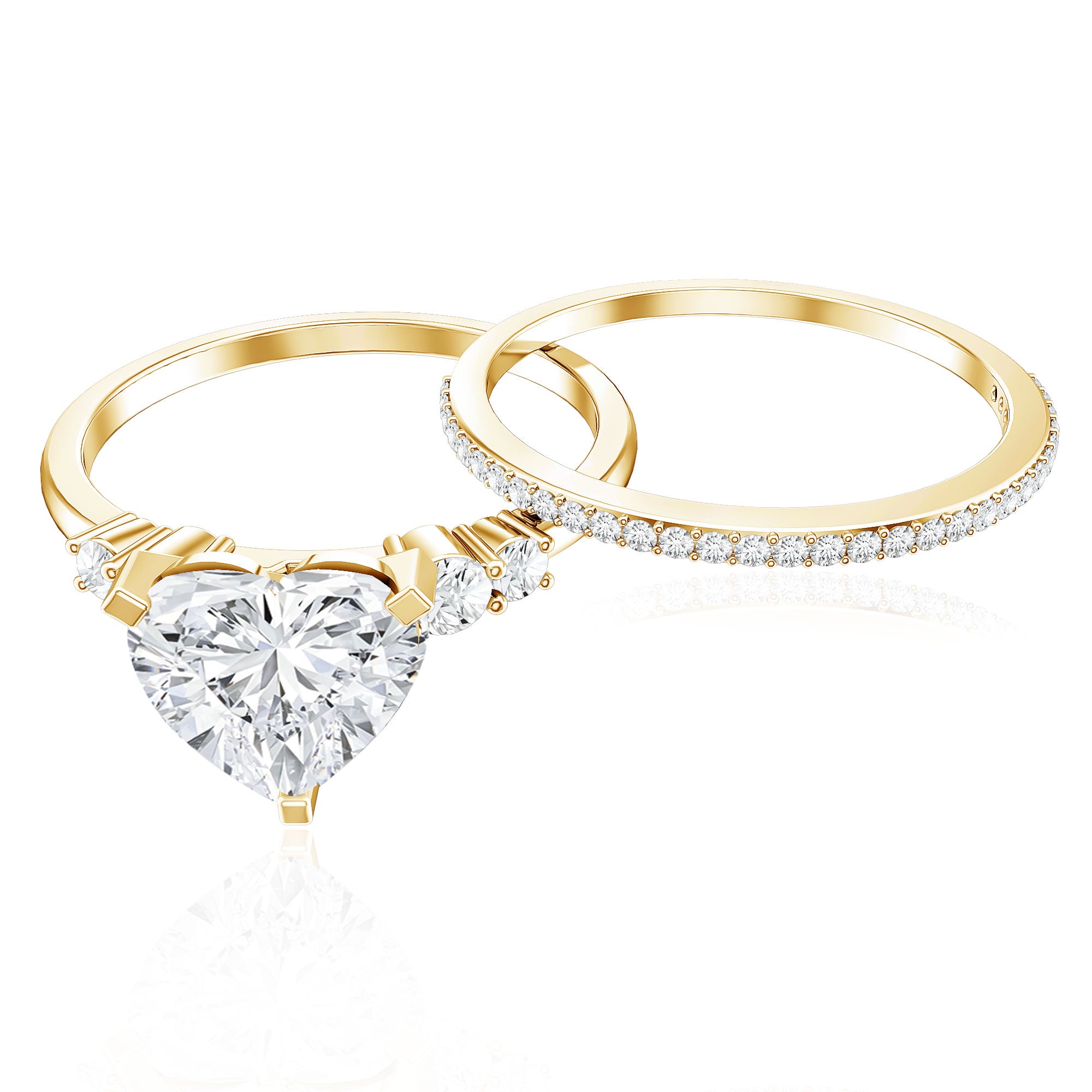 Certified Lab Grown Diamond 7MM Heart Bridal Ring Set Lab - ( EF-VS ) - Rosec Jewels