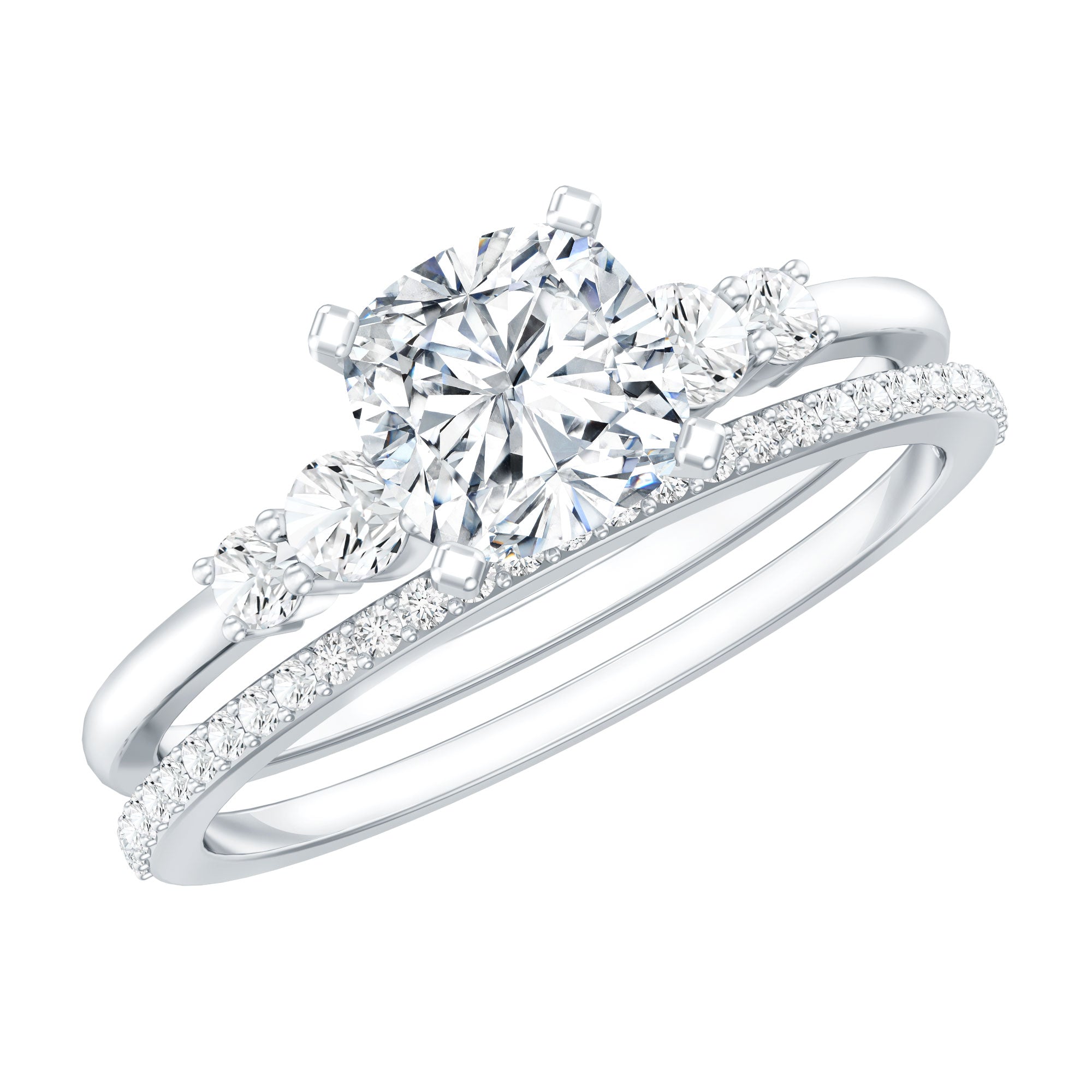 Lab Grown Diamond 6 MM Cushion Engagement Ring with Wedding band Lab - ( EF-VS ) - Rosec Jewels
