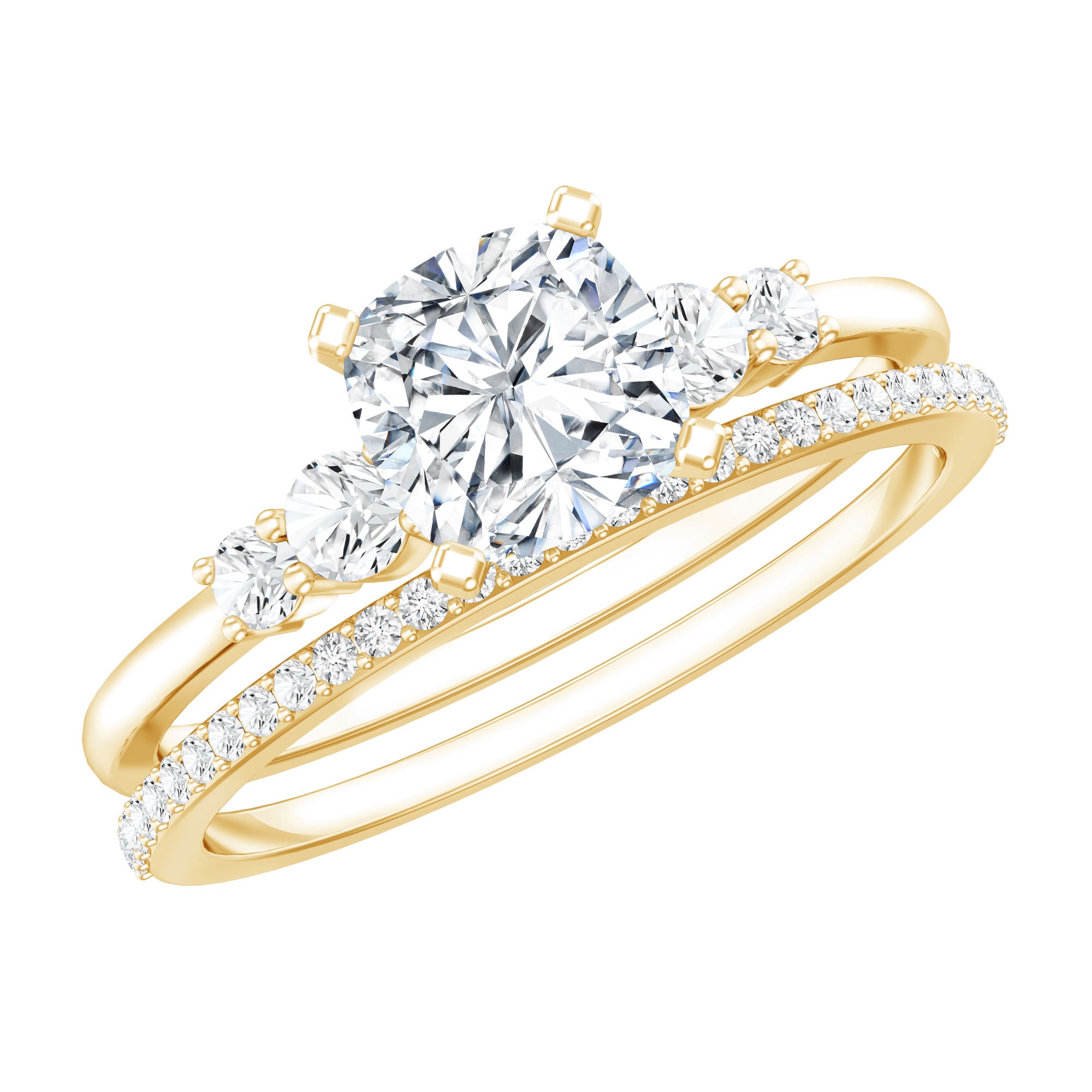 Lab Grown Diamond 6 MM Cushion Engagement Ring with Wedding band Lab - ( EF-VS ) - Rosec Jewels