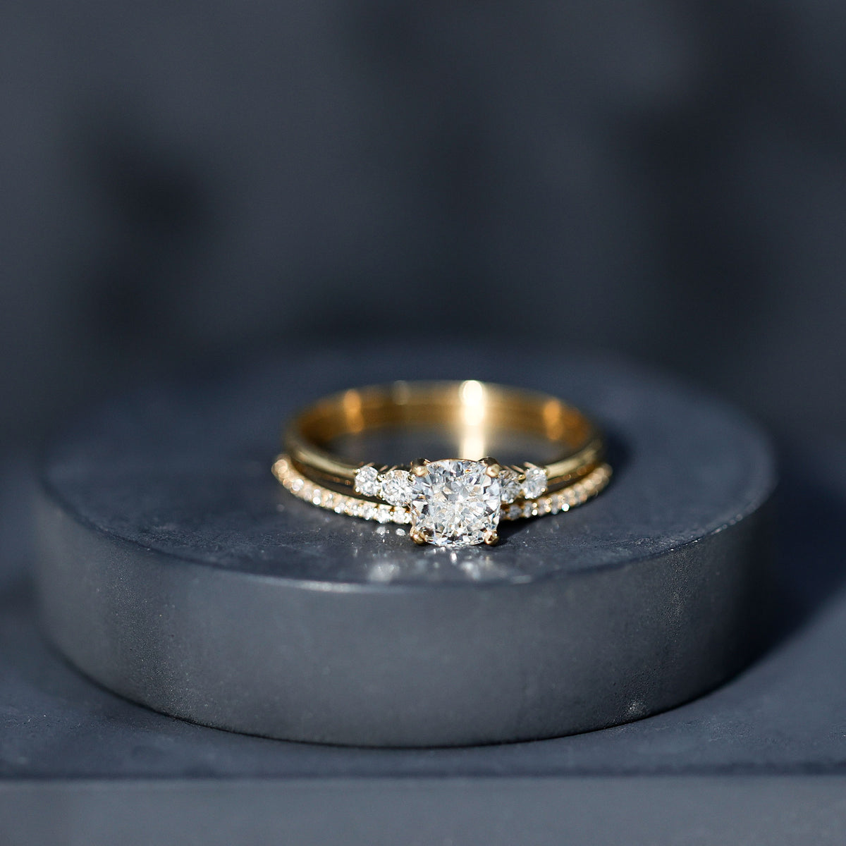 IGI Certified 1 Carat Lab Grown Diamond Cushion Engagement Ring with Wedding Band Lab - ( E-VS1 ) - Rosec Jewels