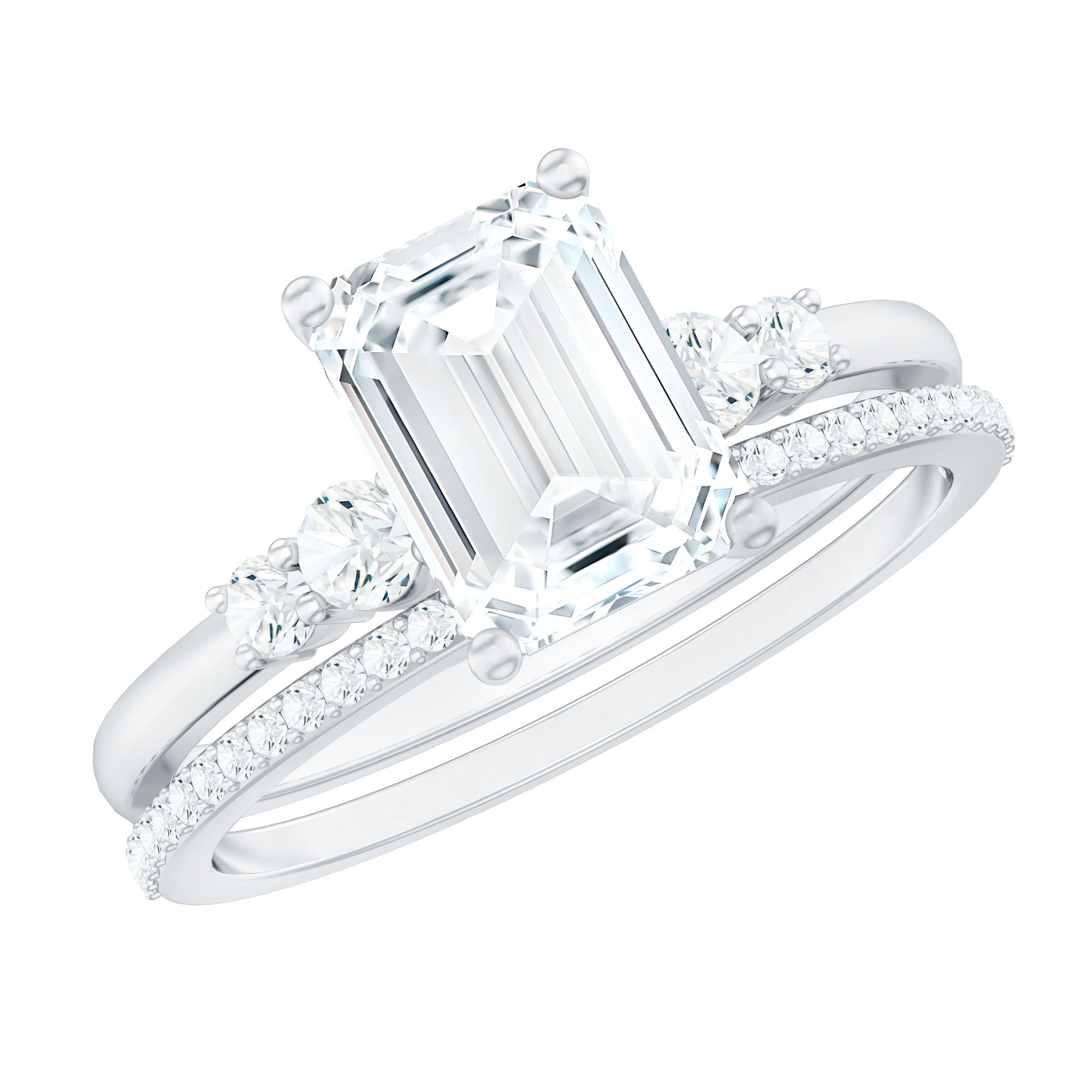 Rosec Jewels-Certified Lab Grown Diamond 6X8MM Emerald Cut Engagement Ring with Band