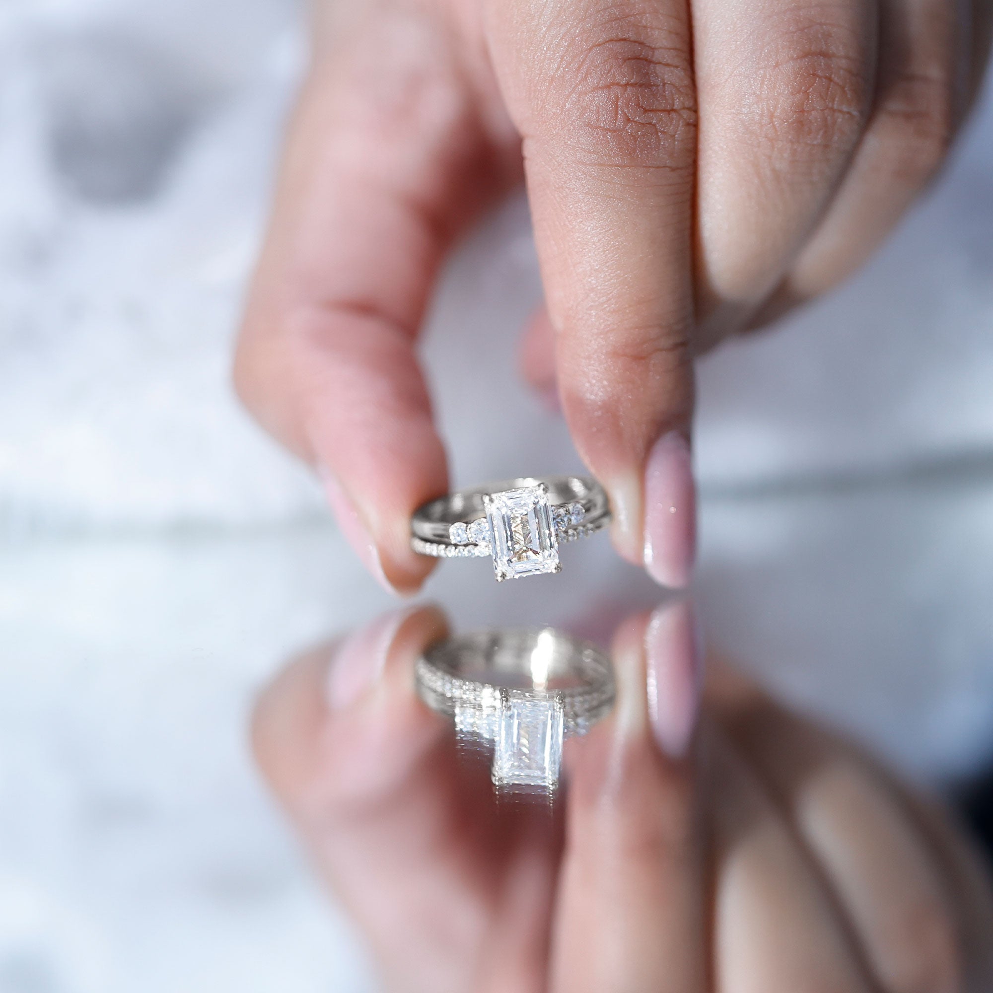 Certified Lab Grown Diamond 1.8 Carat Emerald Cut Engagement Ring with Band Lab - ( EF-VS ) - Rosec Jewels