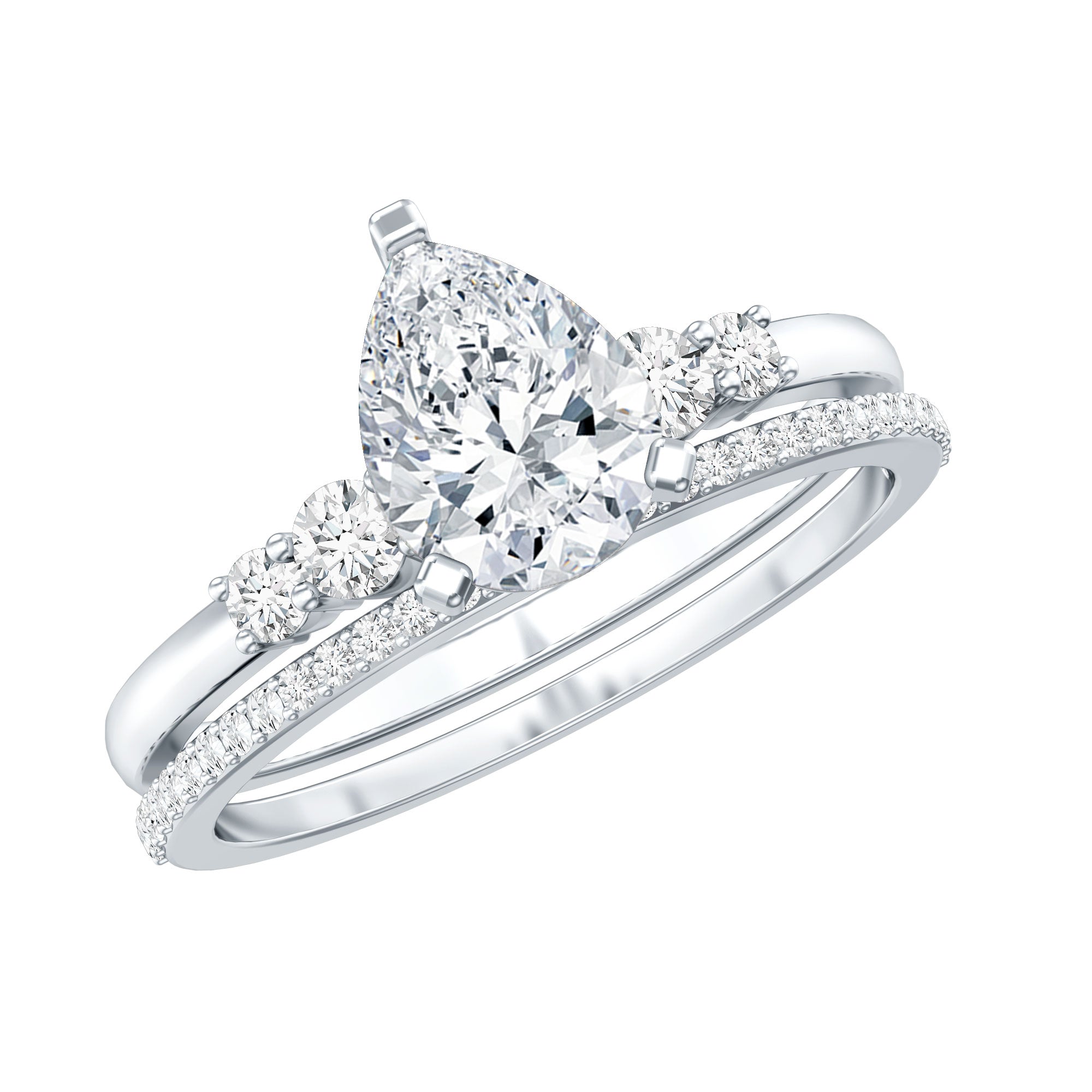 Certified Lab Grown Diamond 6X8 MM Teardrop Bridal Ring Set Lab - ( EF-VS ) - Rosec Jewels