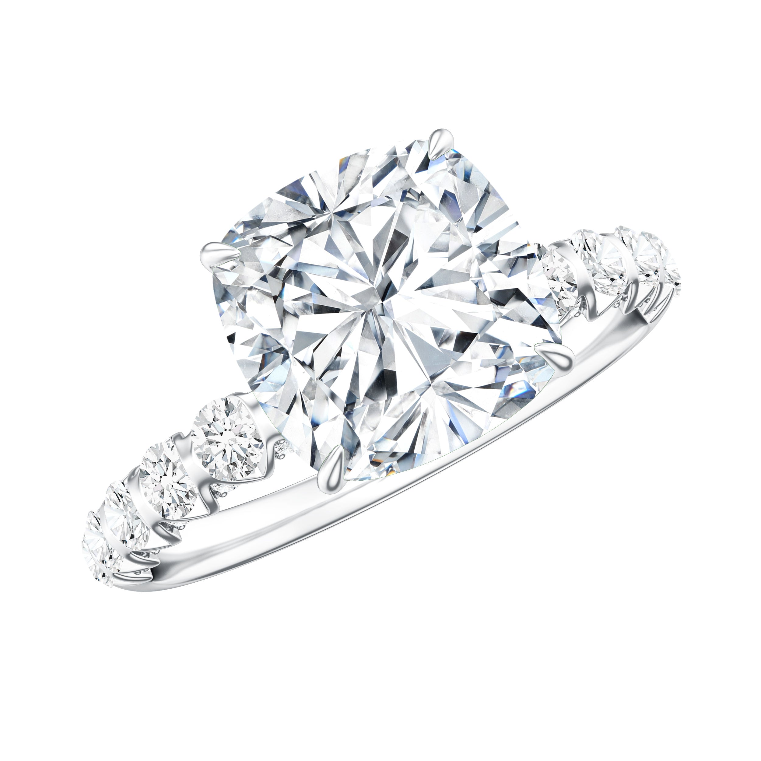 Rosec Jewels-3 Carat IGI Certified Lab Grown Diamond Cushion Cut Engagement Ring with Side Stones