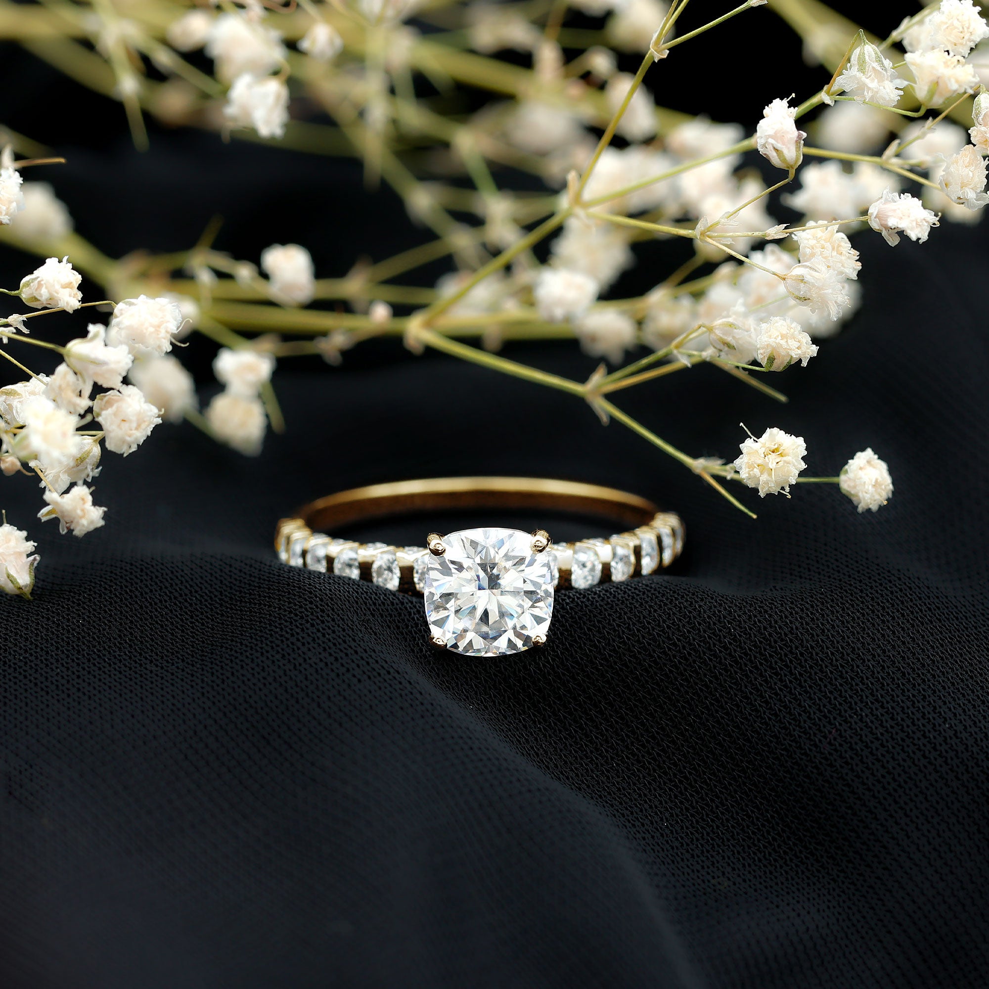 Rosec Jewels-3 Carat IGI Certified Lab Grown Diamond Cushion Cut Engagement Ring with Side Stones