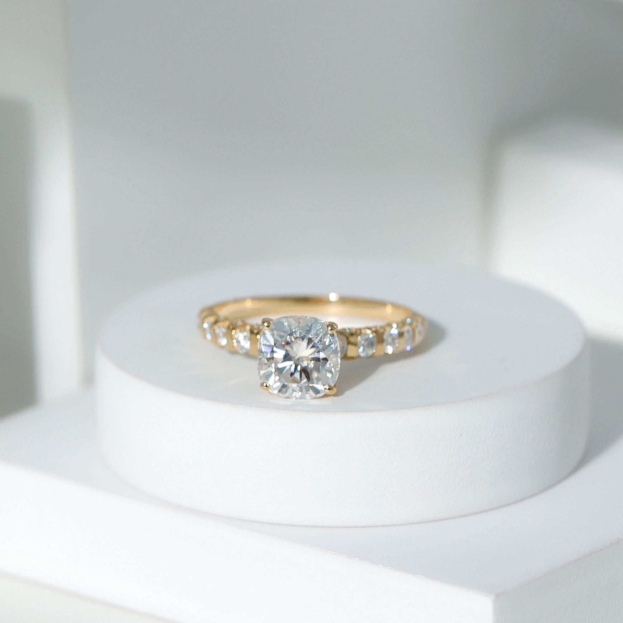 3 Carat IGI Certified Lab Grown Diamond Cushion Cut Engagement Ring with Side Stones Lab - ( E-VS1 ) - Rosec Jewels