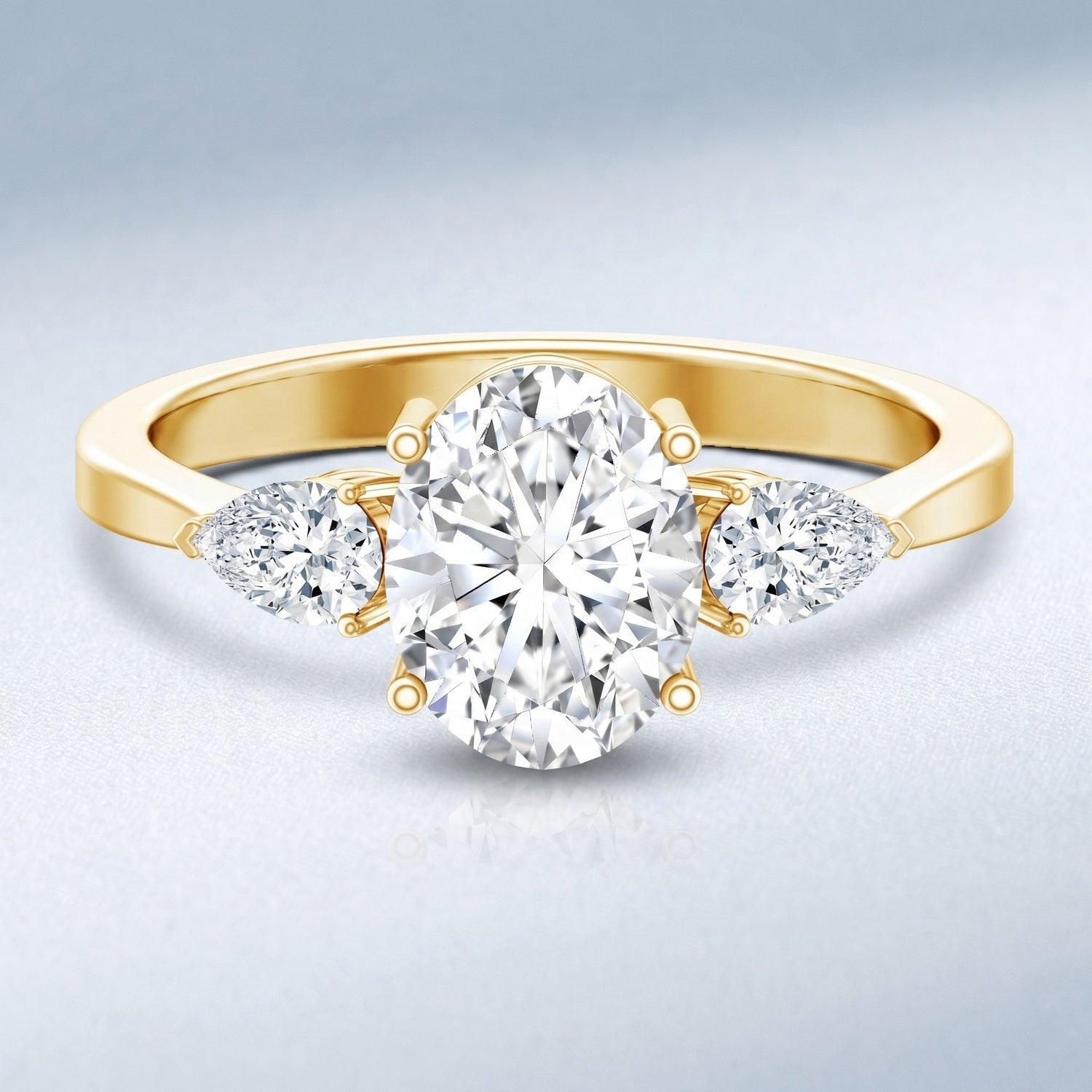 2 Carat Oval Lab Grown Diamond Three Stone Engagement Ring with IGI Certificate Lab - ( E-VS1 ) - Rosec Jewels