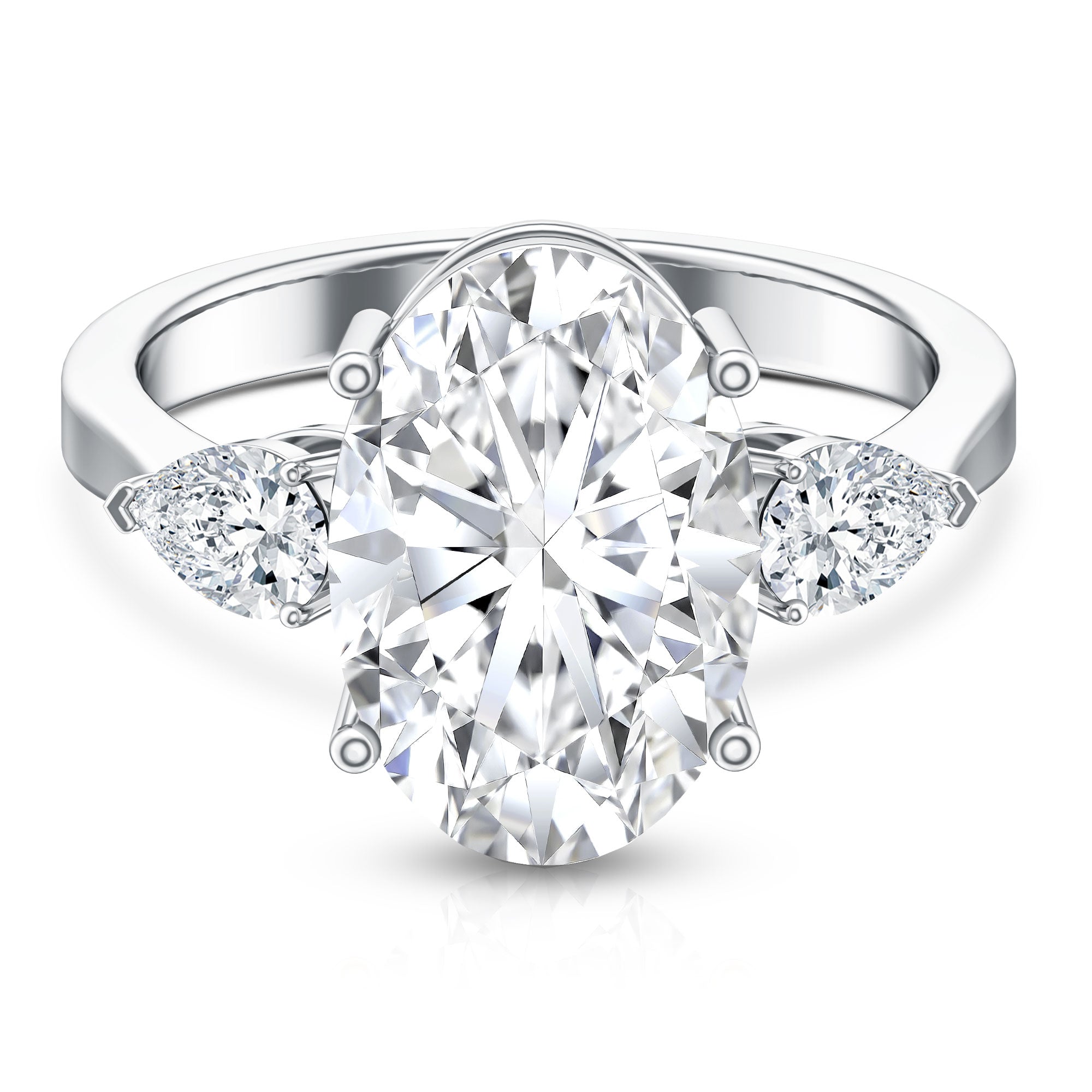 Rosec Jewels-4 Carat Oval Lab Grown Diamond Three Stone Engagement Ring IGI Certified