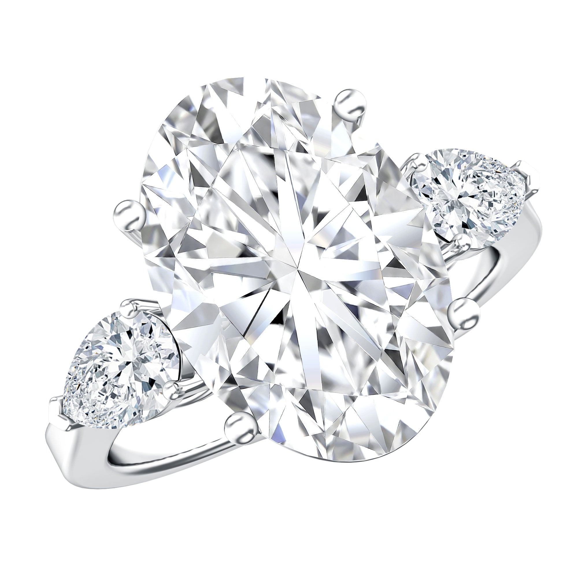 IGI Certified 5 Carat Oval Lab Grown Diamond Big Engagement Ring with Pear Side Stones Lab - ( E-VS1 ) - Rosec Jewels