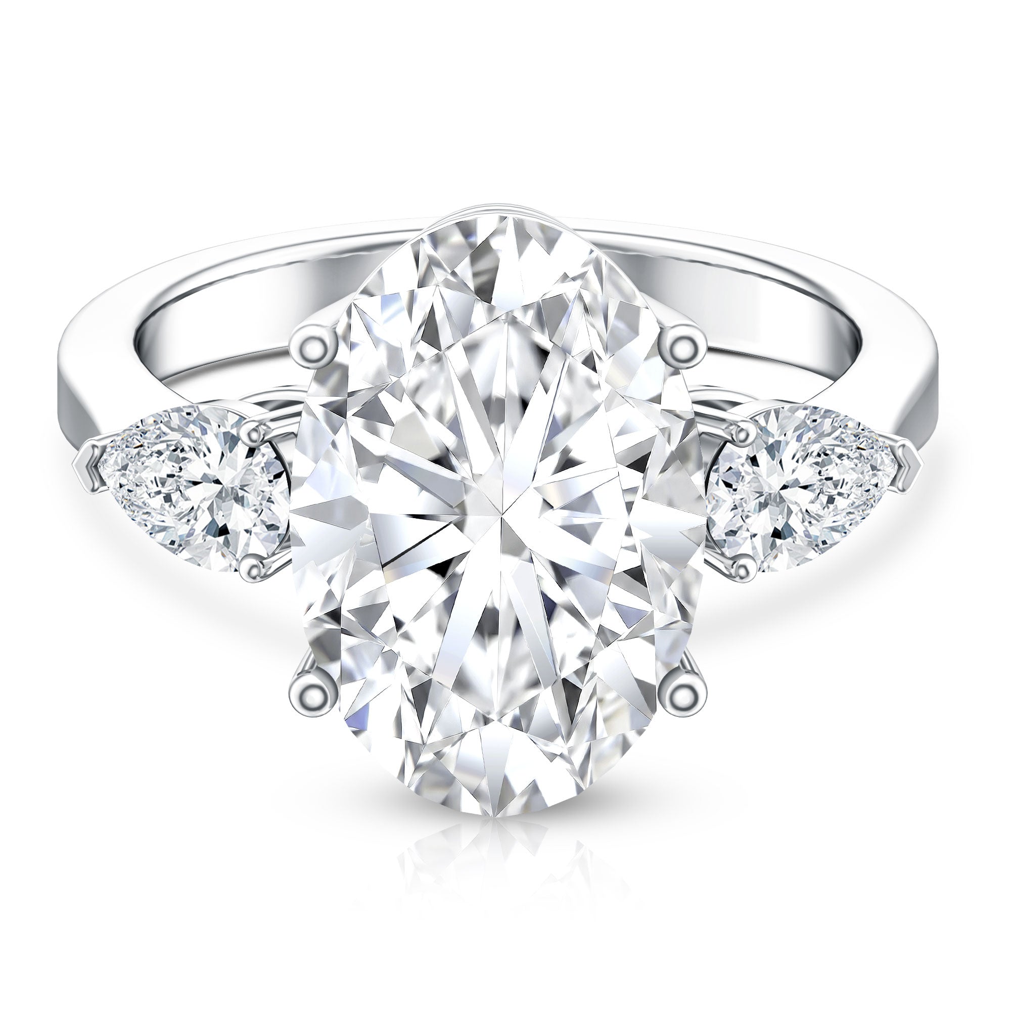 Rosec Jewels-IGI Certified 5 Carat Oval Lab Grown Diamond Big Engagement Ring with Pear Side Stones